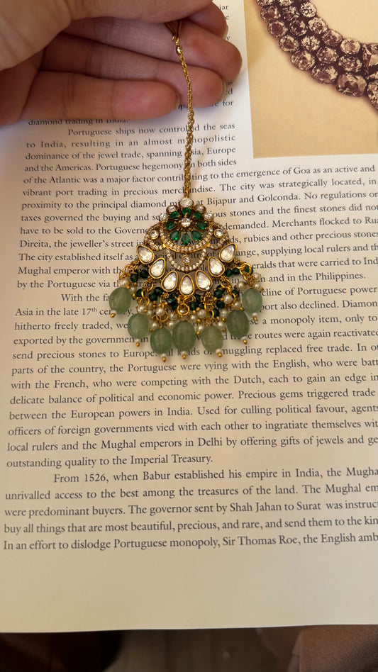 Emerald floral maangtika with mint drops