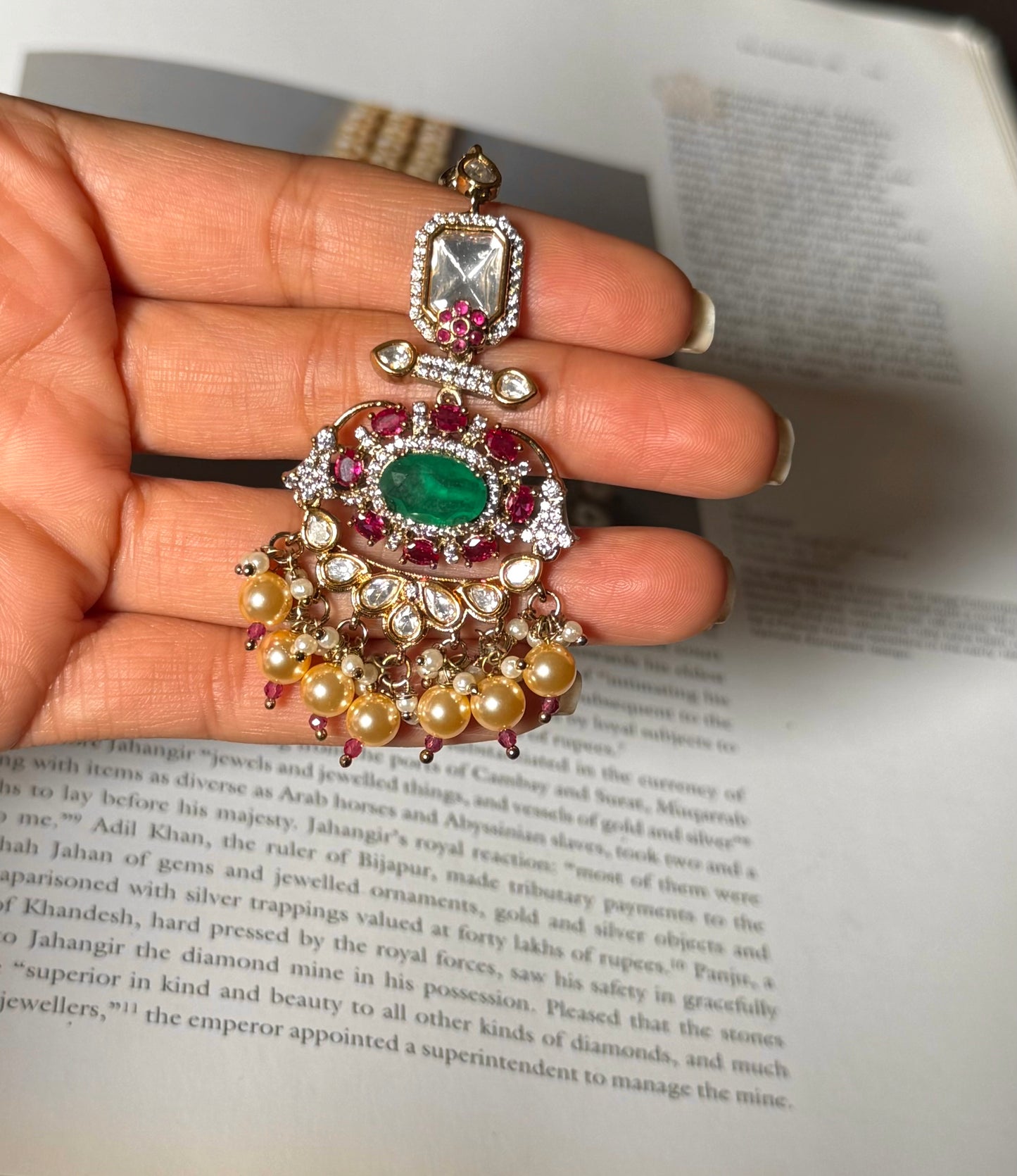 Emerald and rani pink victorian maangtika