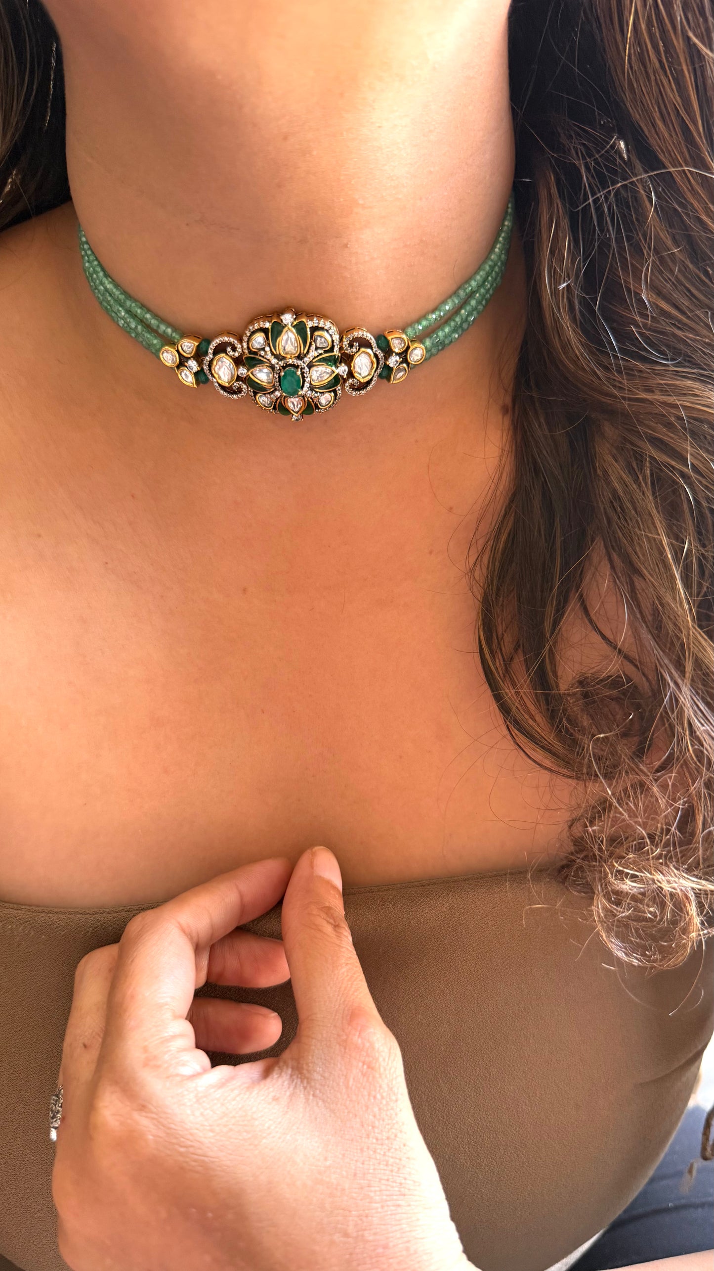 Emerald Mint string Moissanite minimalist Choker