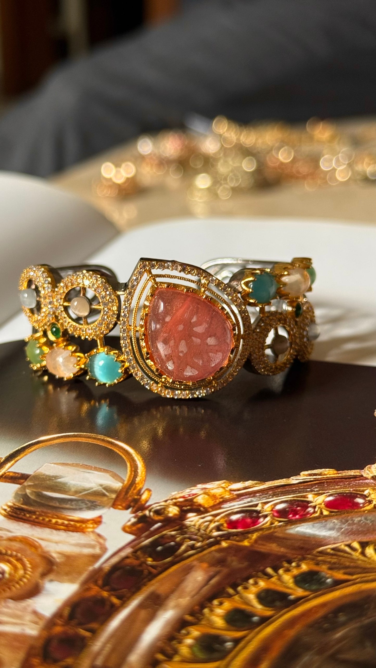 Saffron doublet & navratna bracelet