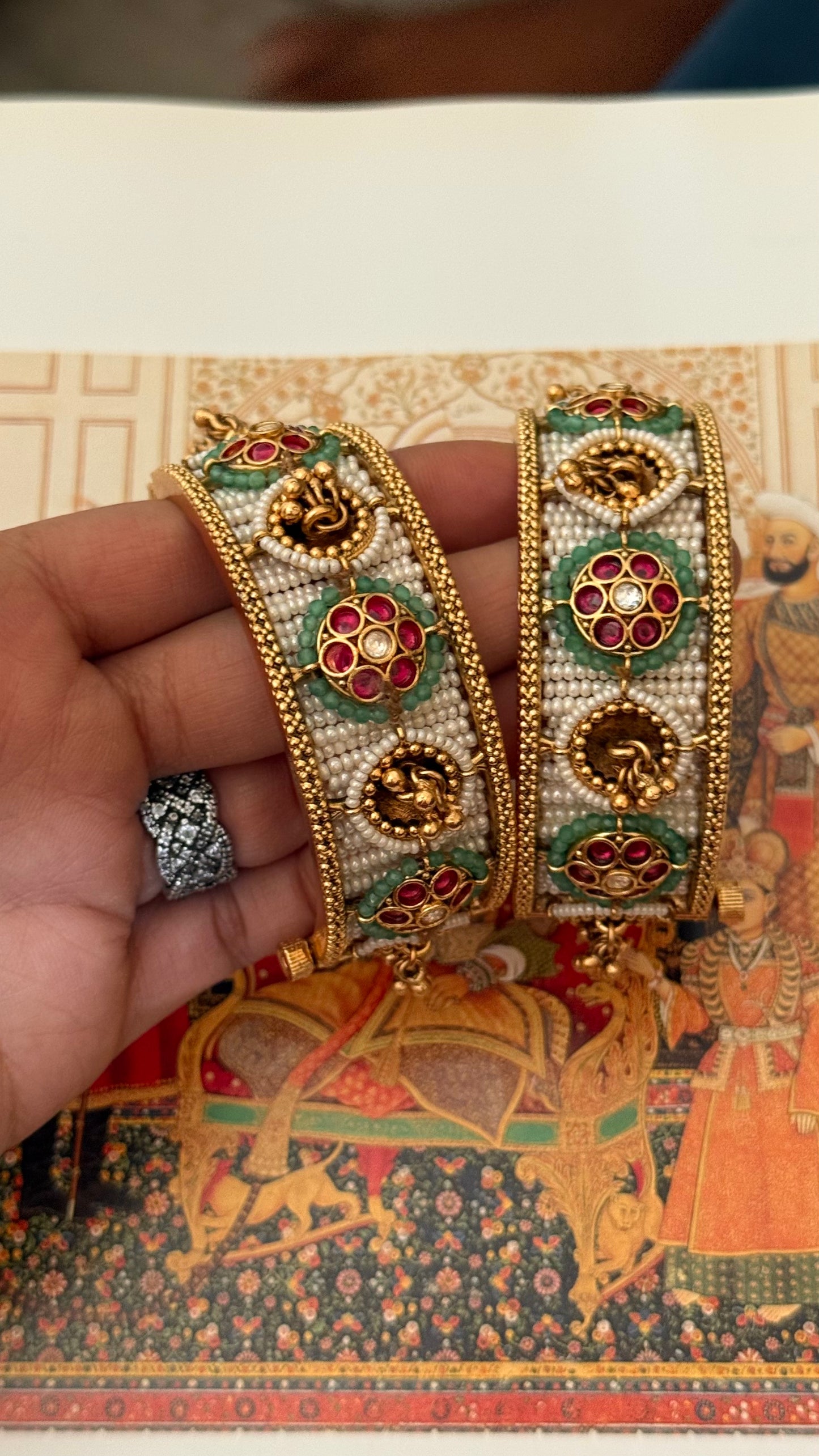 Rani pink floral mint Rajwada openable bangle
