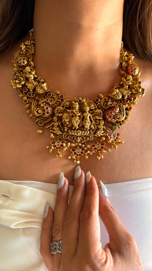 Radha Krishna temple necklace