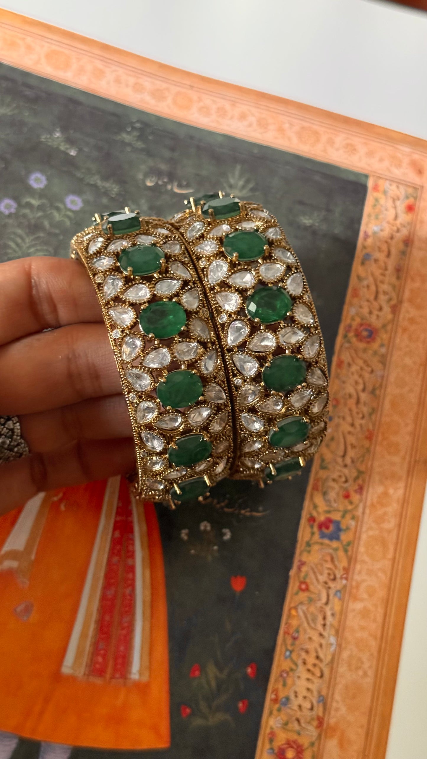 Emerald doublet polki Victorian openable bangle