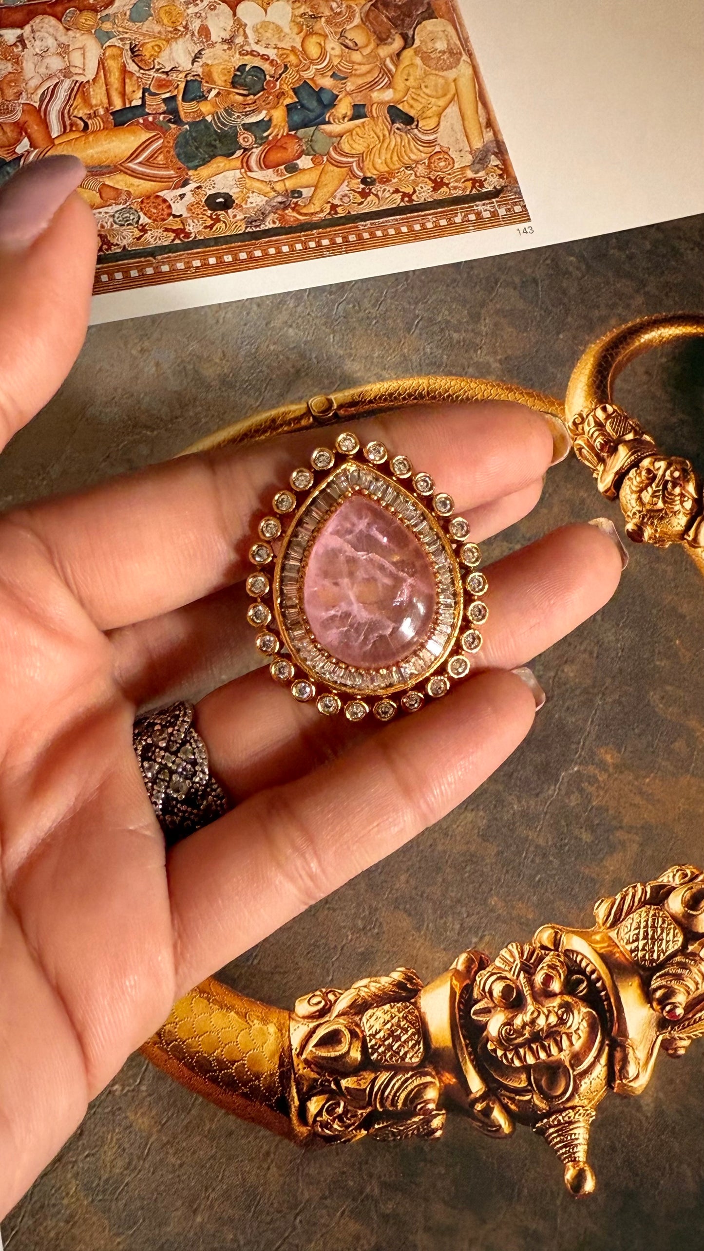 Rose quartz moissanite adjustable ring