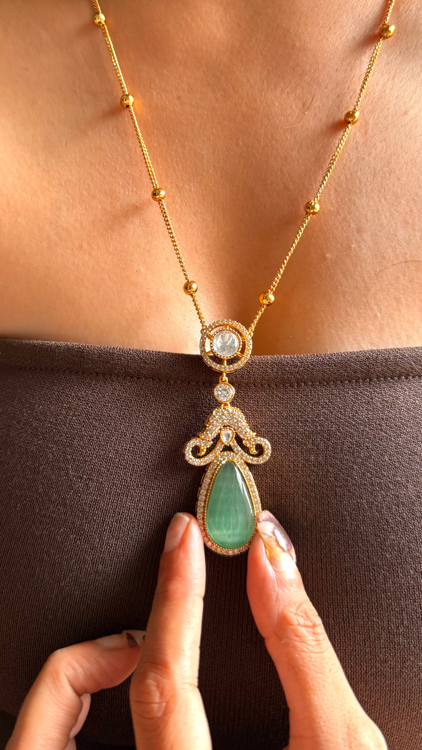 Mint doublet moissanite minimal pendant set