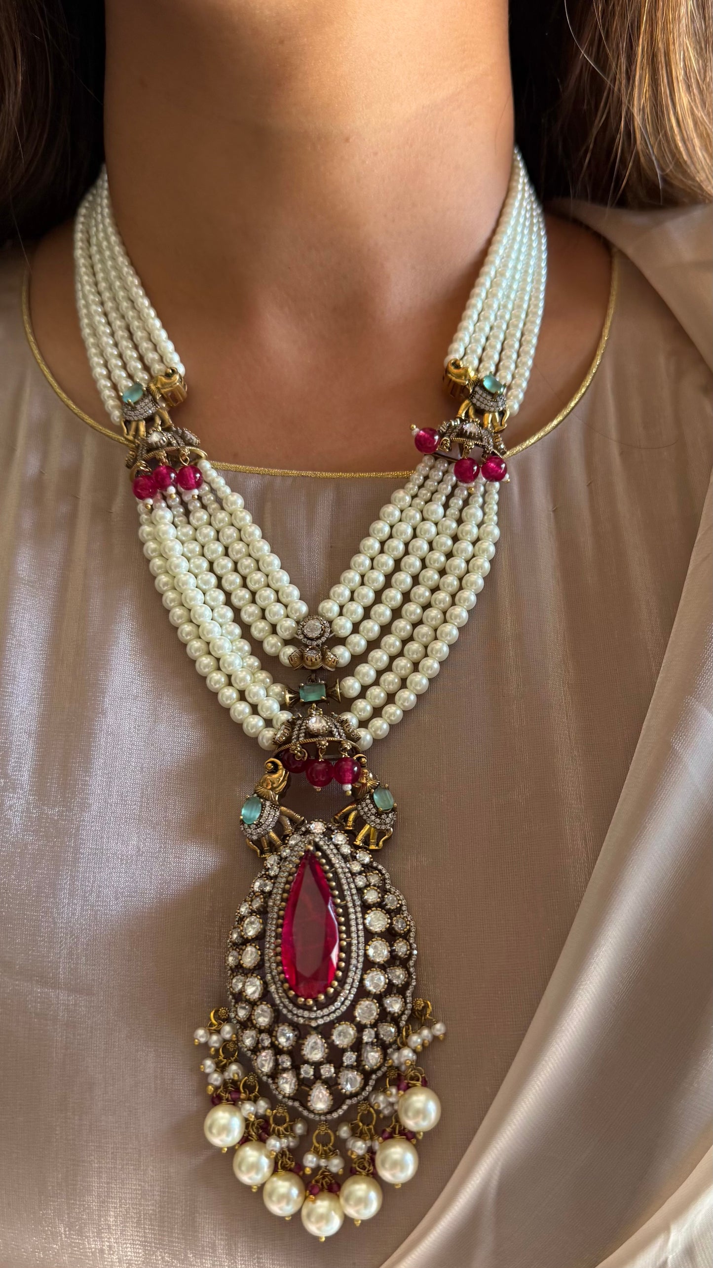 Ekisha Gajanand rani pink & emerald moissanite rani haar