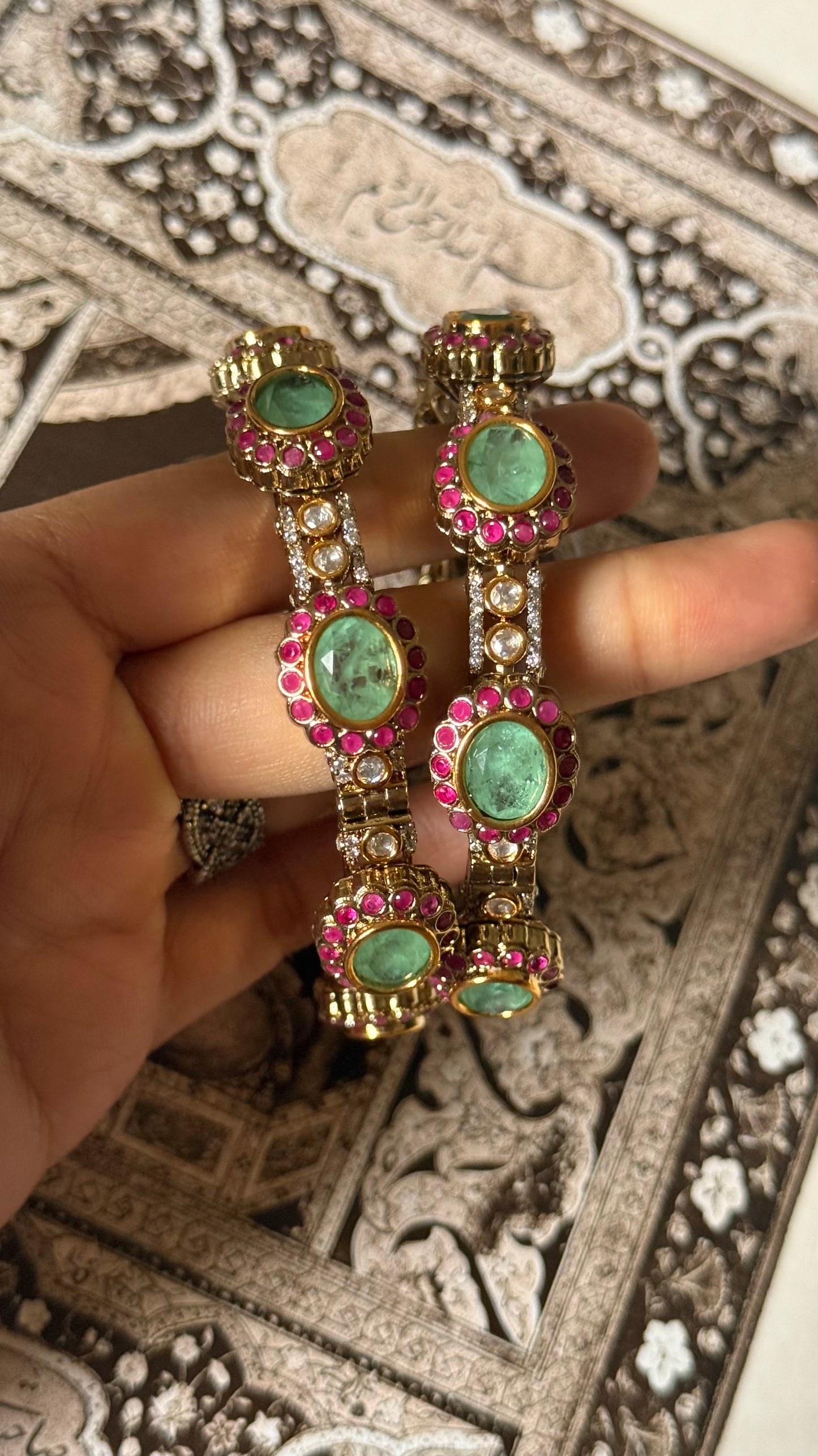 Mint doublet & rani pink katdana victorian openable bangle