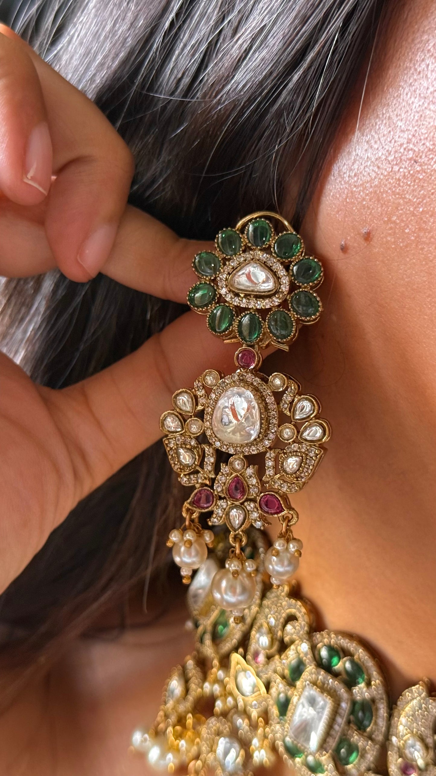 Bridal asia real Moissanite emerald & ruby necklace