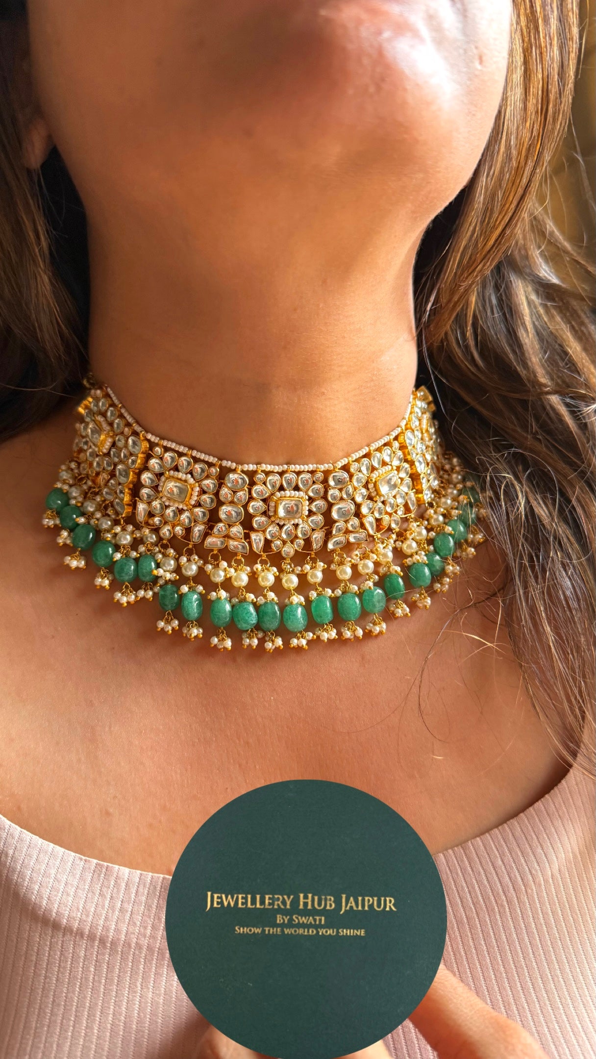 Handmade jadau with strawberry drops designer choker necklace