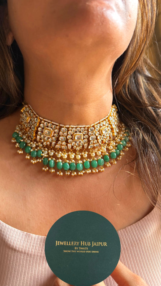 Handmade jadau with strawberry drops designer choker necklace
