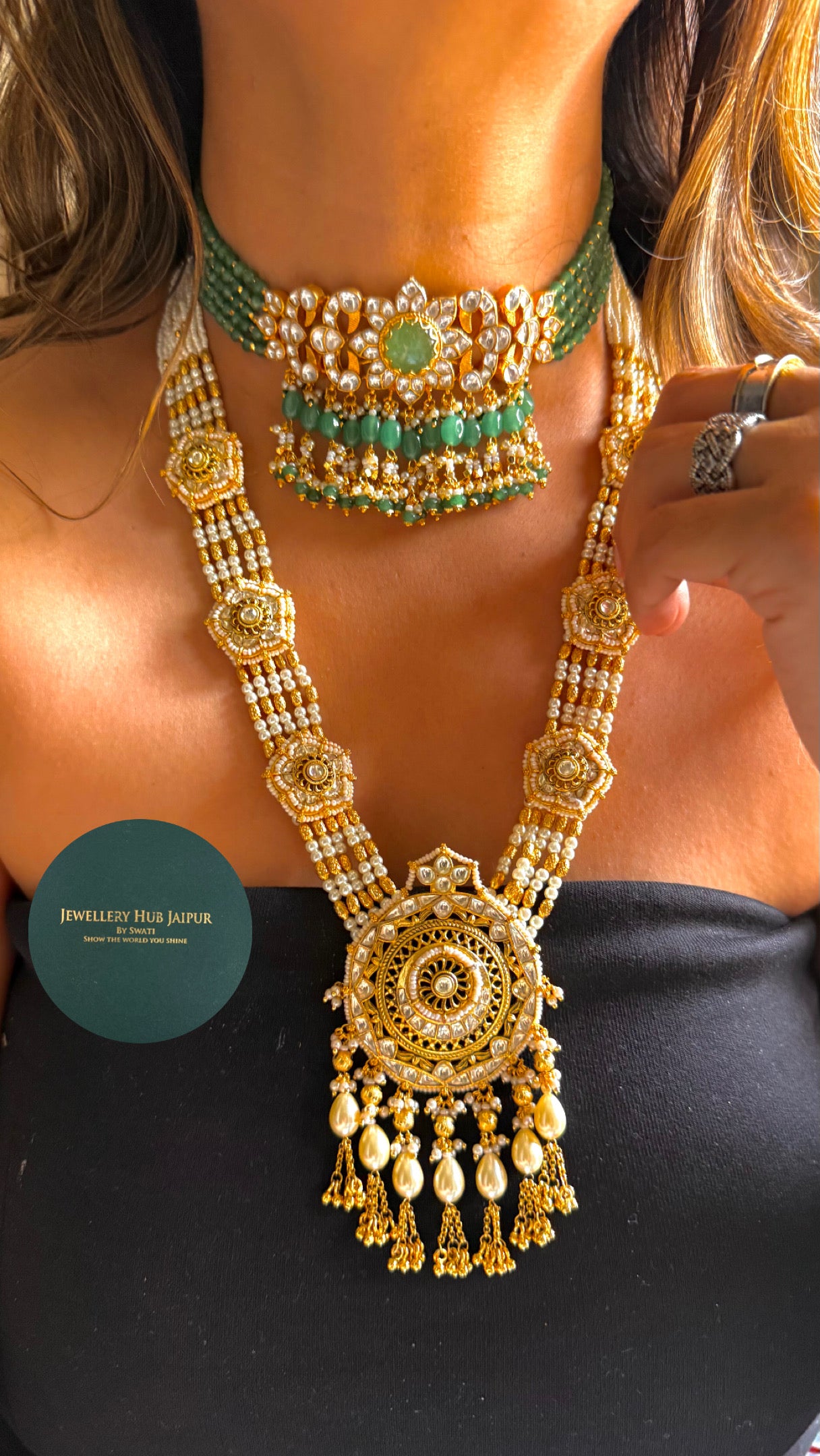 Mint floral Rajwada heritage Combo necklace