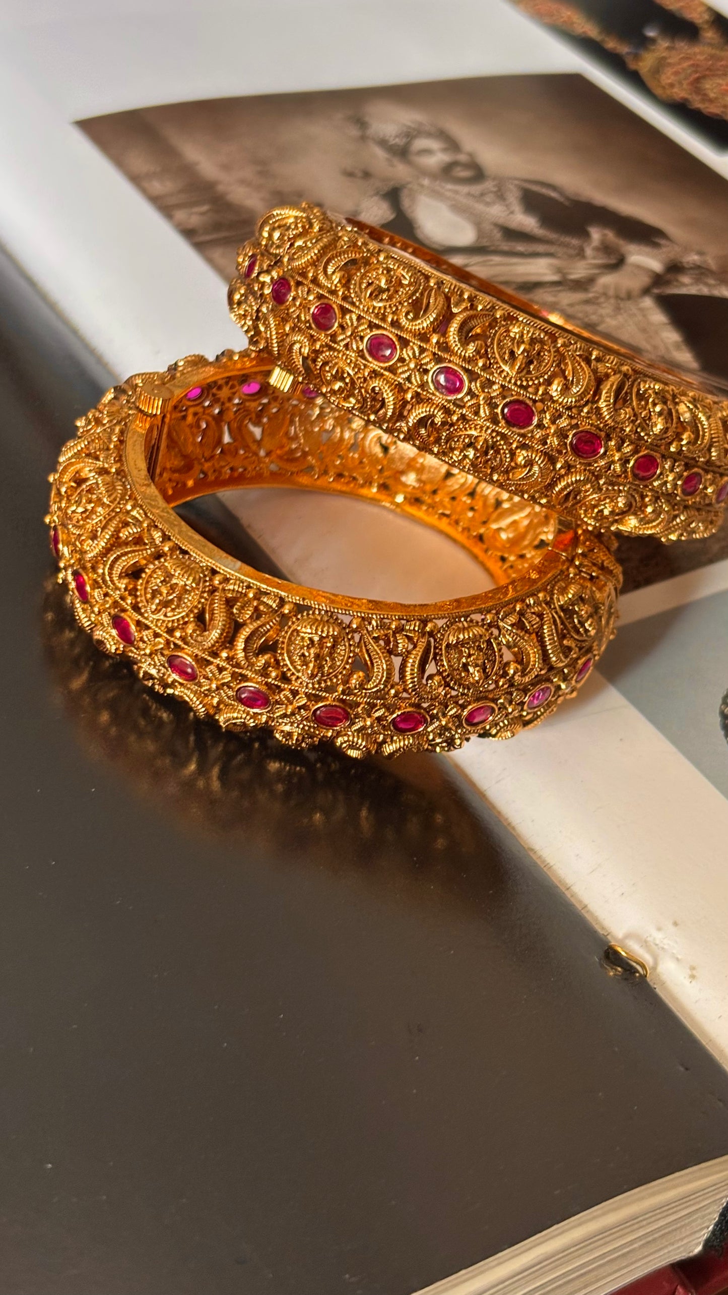 Goddess Laxmi inspired ruby gold Bangles
