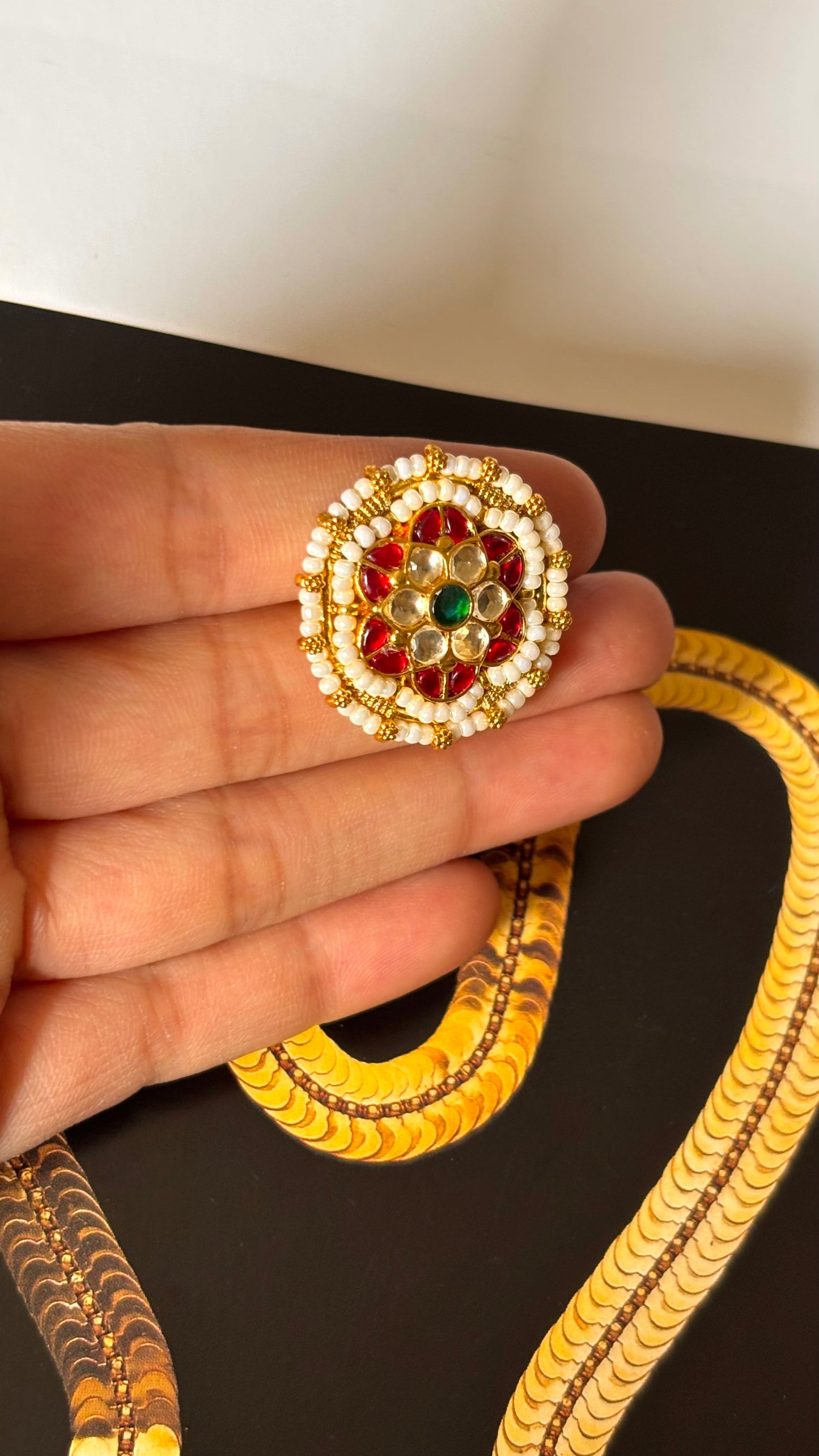 Ruby & emerald Paachi Kundan Floral adjustable Ring