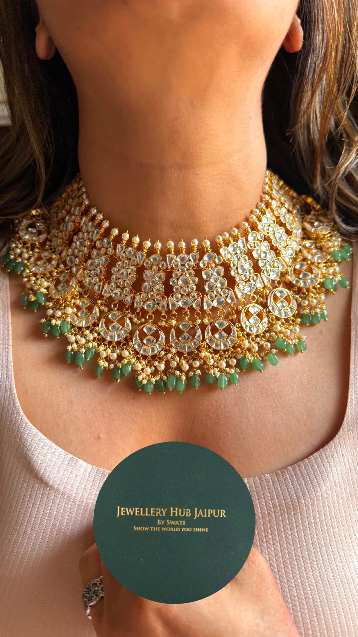 Bridal Paachi Kundan jadau with mint strawberry drops choker necklace