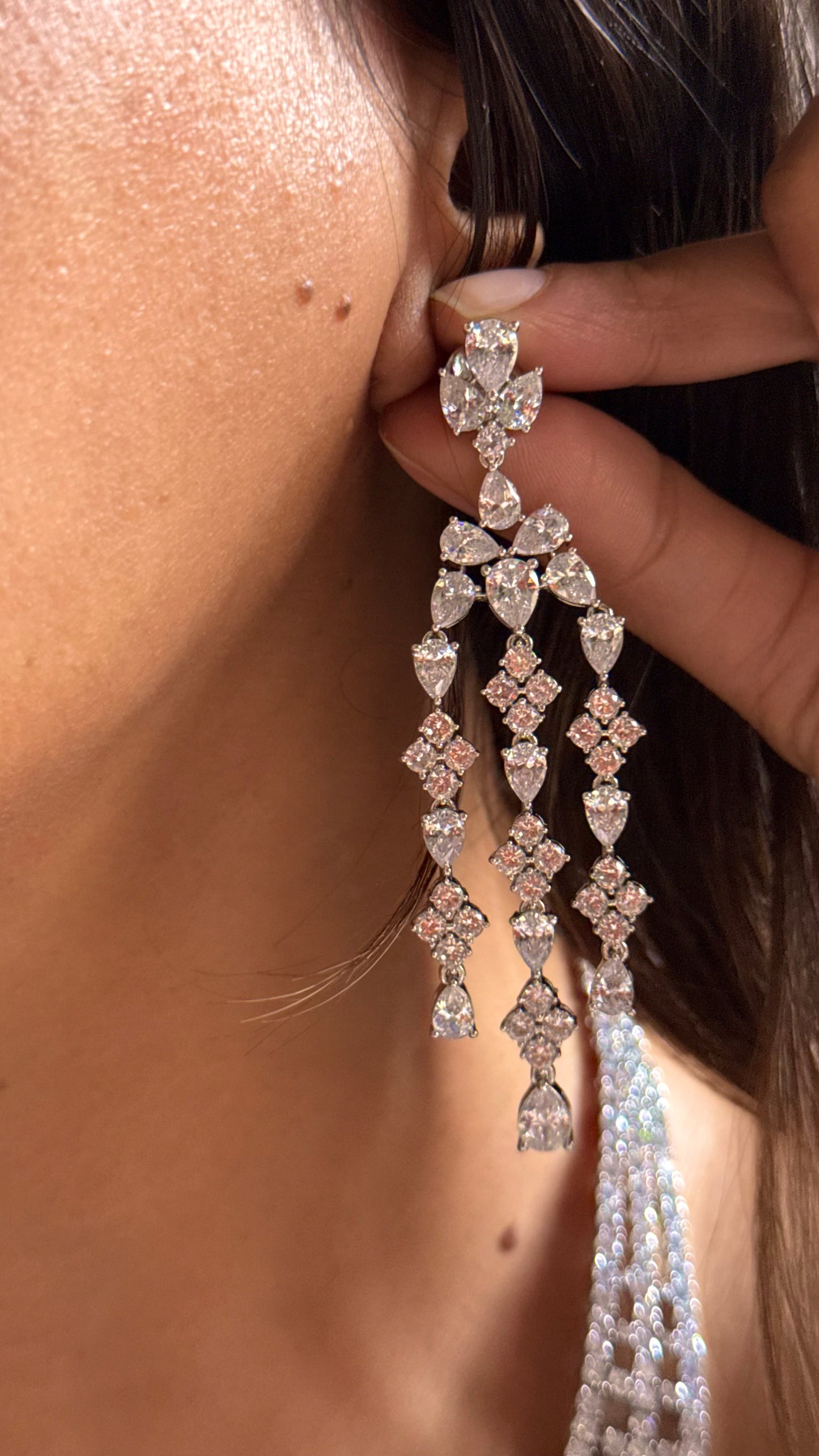 Cz diamond designer half moon shape necklace