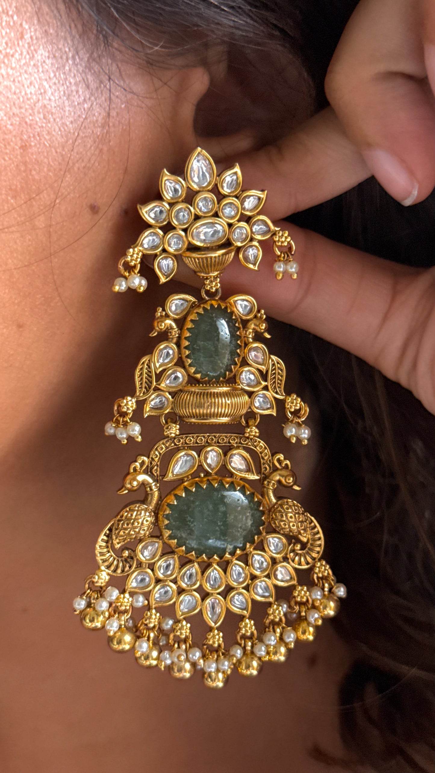 Sage Green Polki Danglers