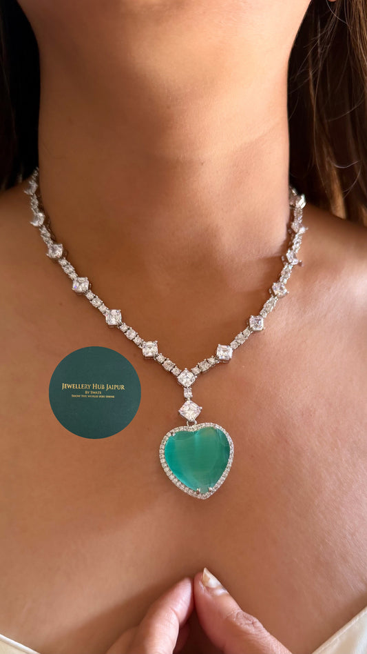 Viona Mint heart diamond necklace