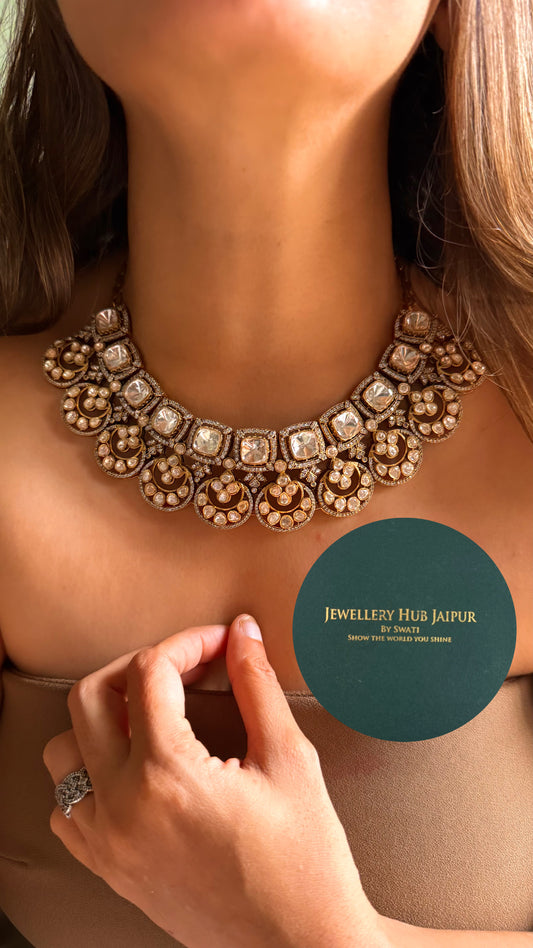 Real uncut Moissanite polki with floral design collar set