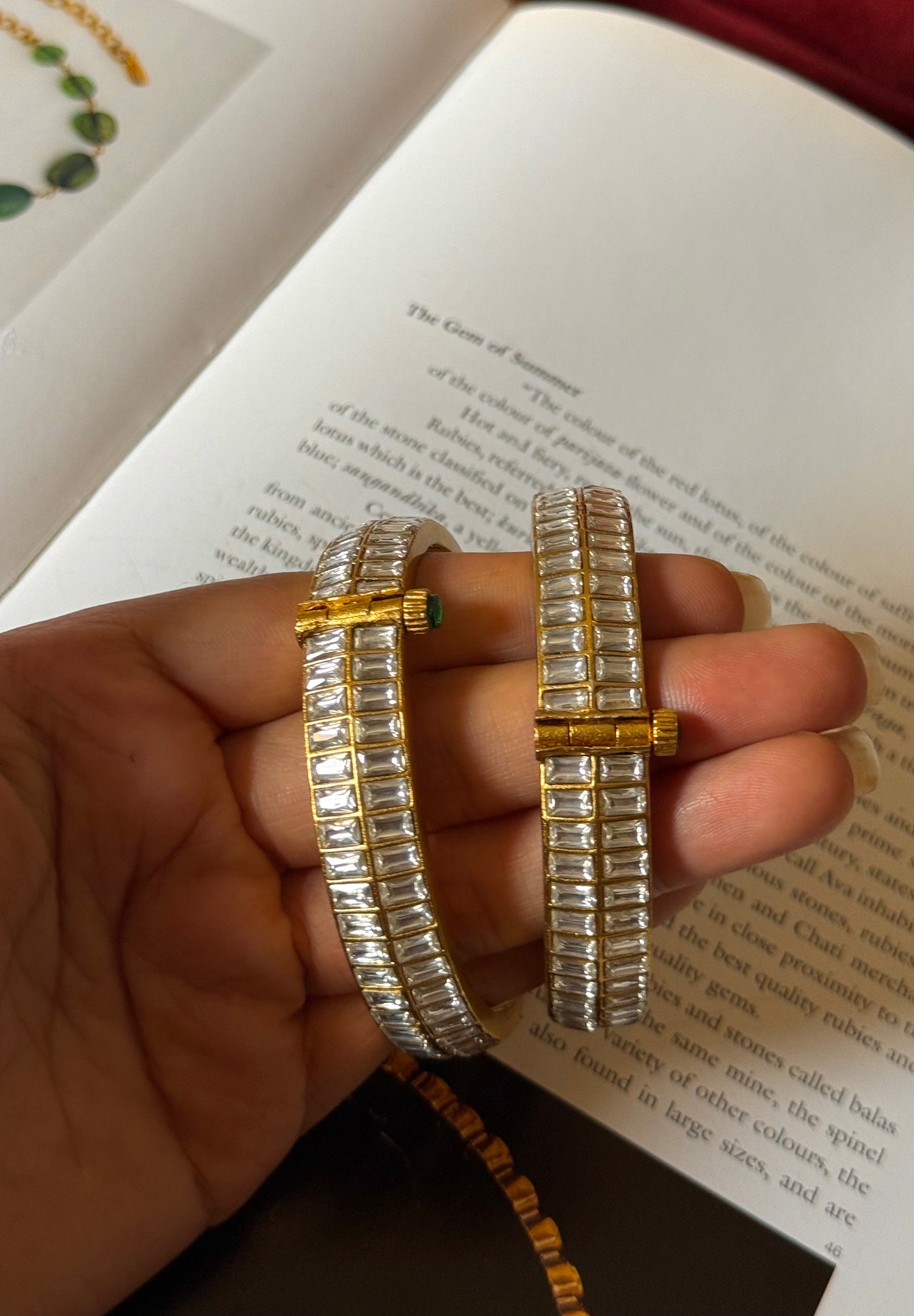 Emerald cut double line polki bangles