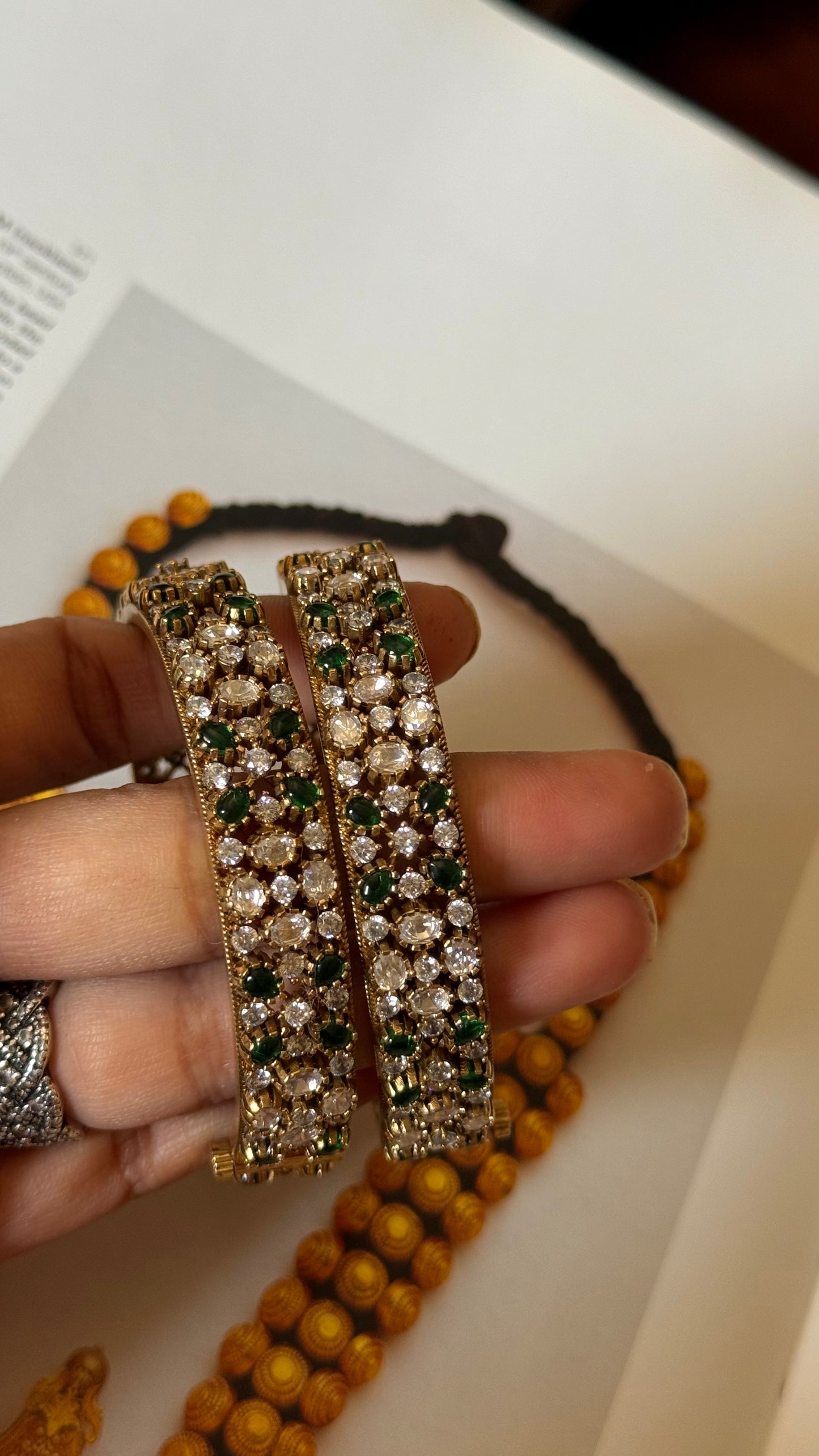 Real moissanite with emerald polki Bangles