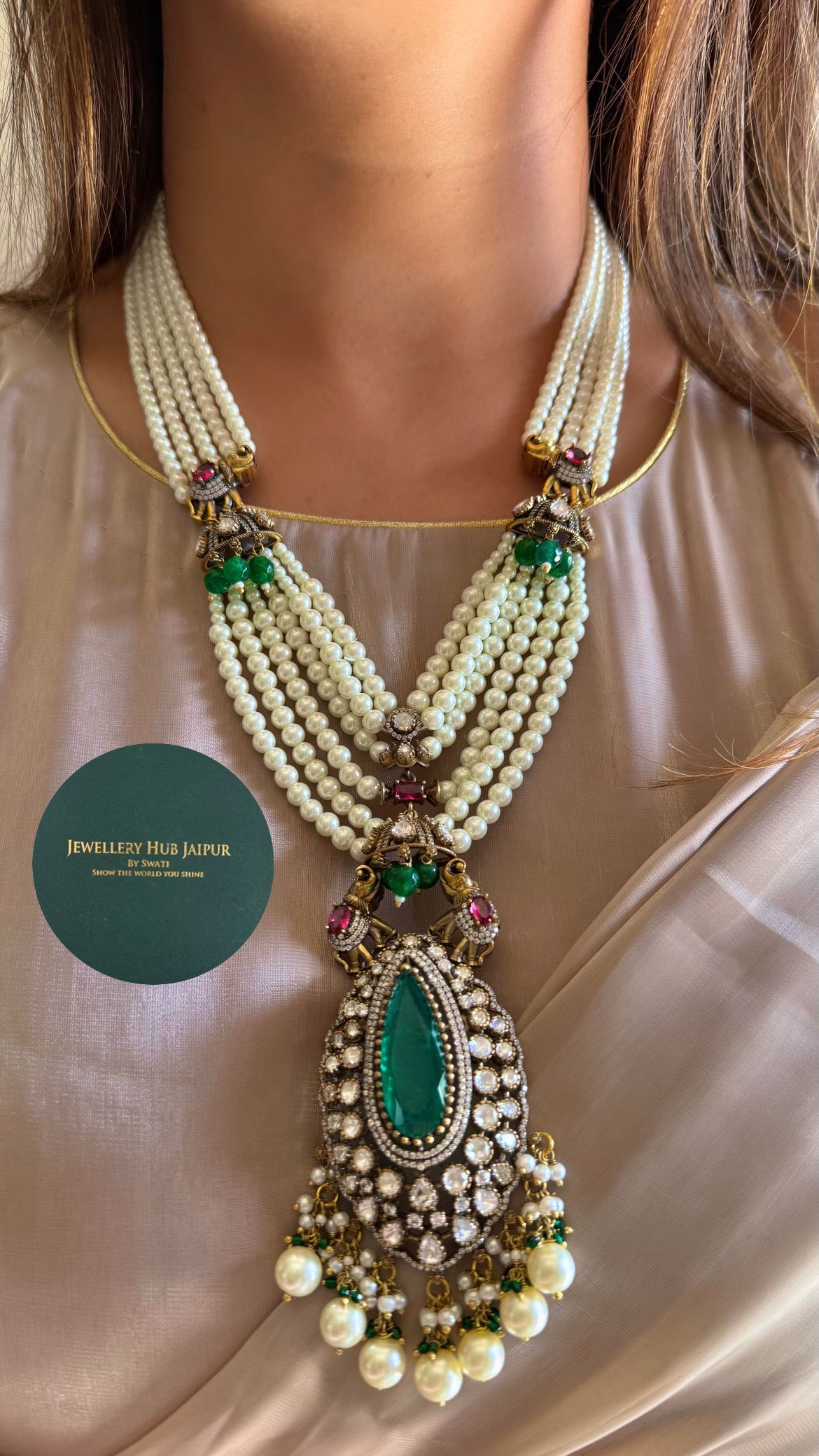 Ekisha Gajanand emerald & Ruby  moissanite rani haar