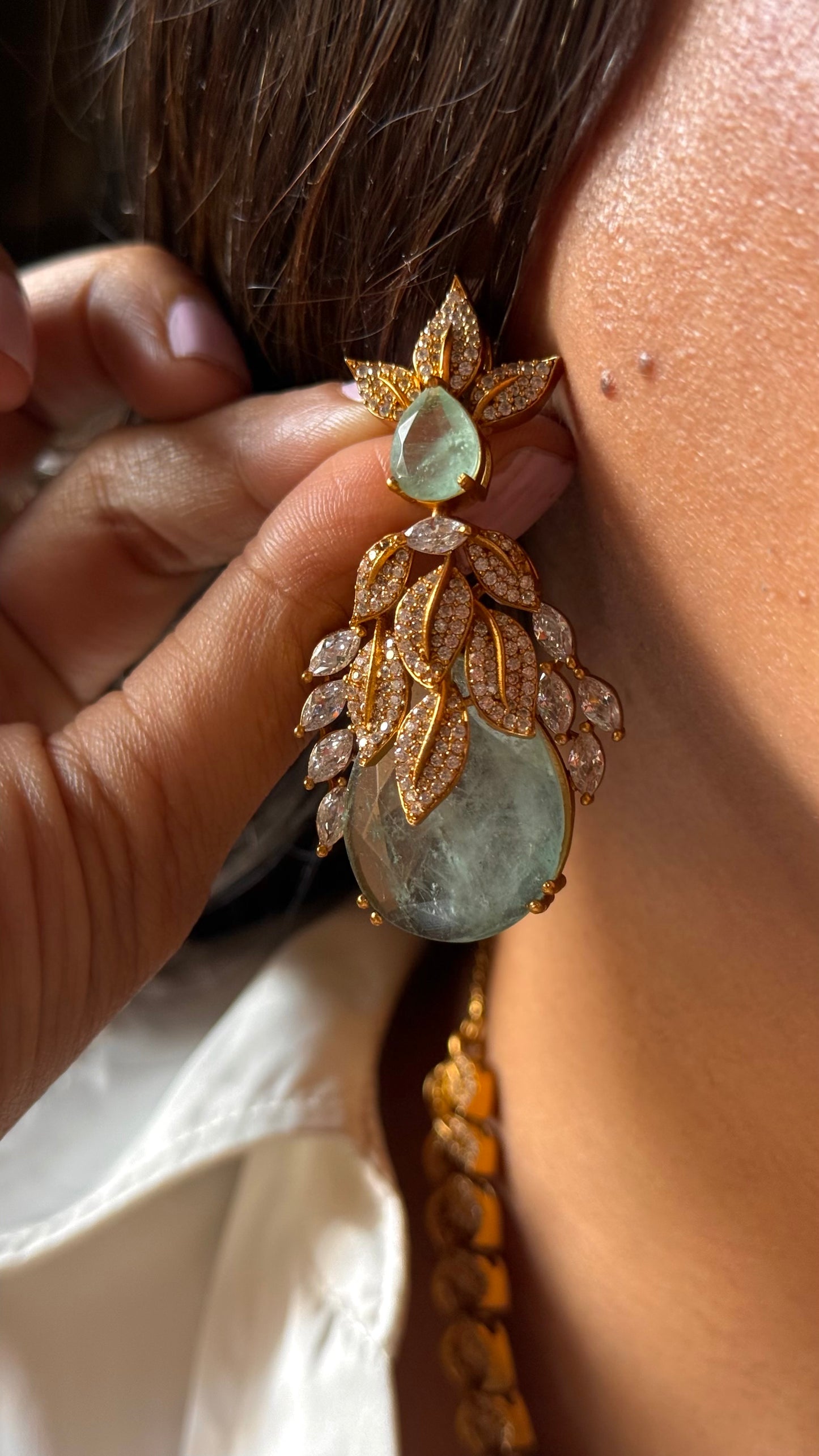 Leaf inspired mint doublet designer Necklace