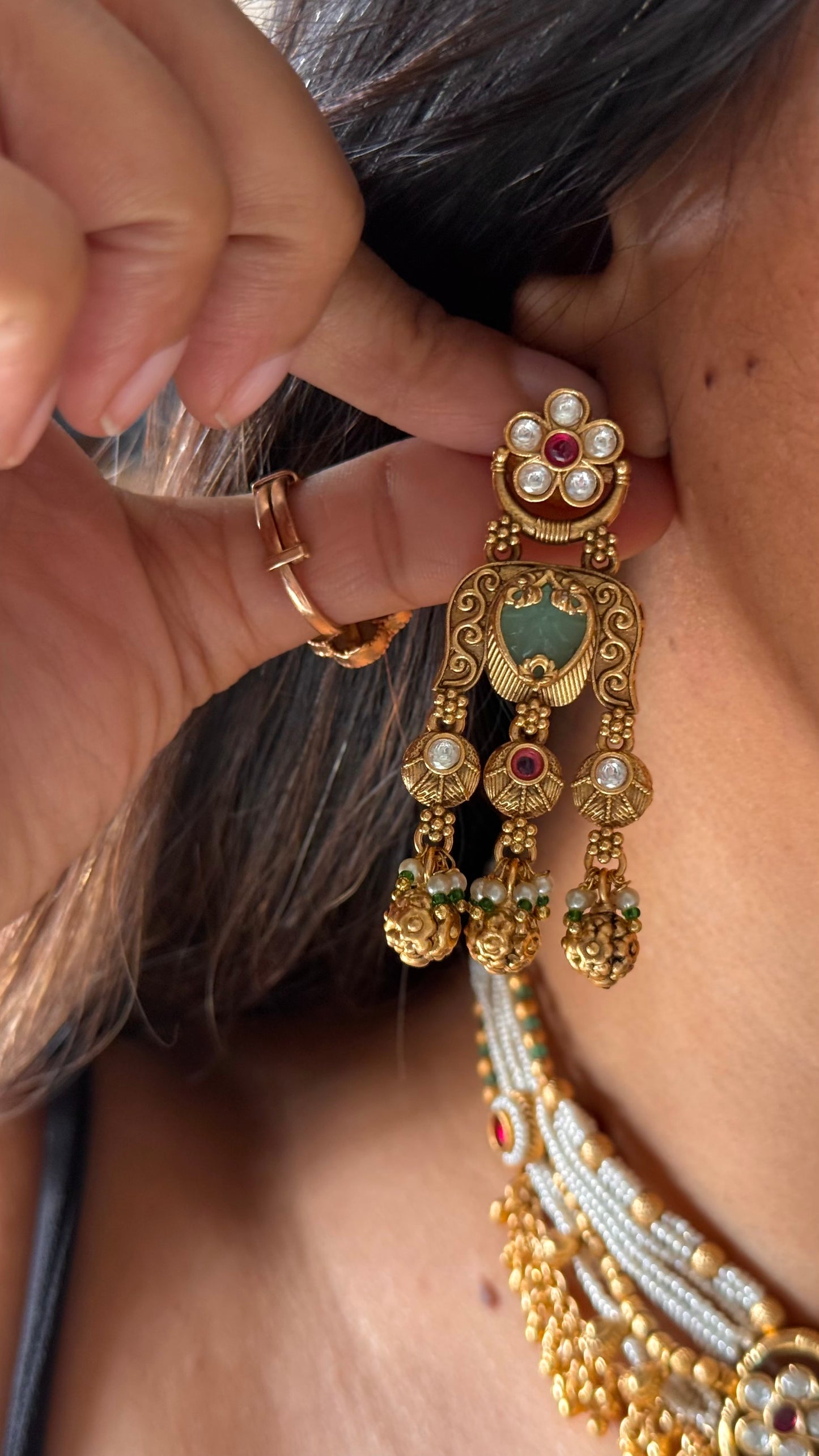 Mint peacock inspired heritage necklace