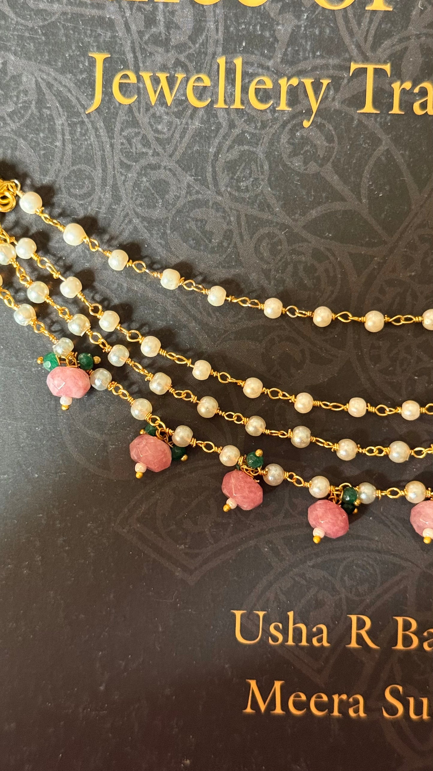 Four layer rose quartz ear chain