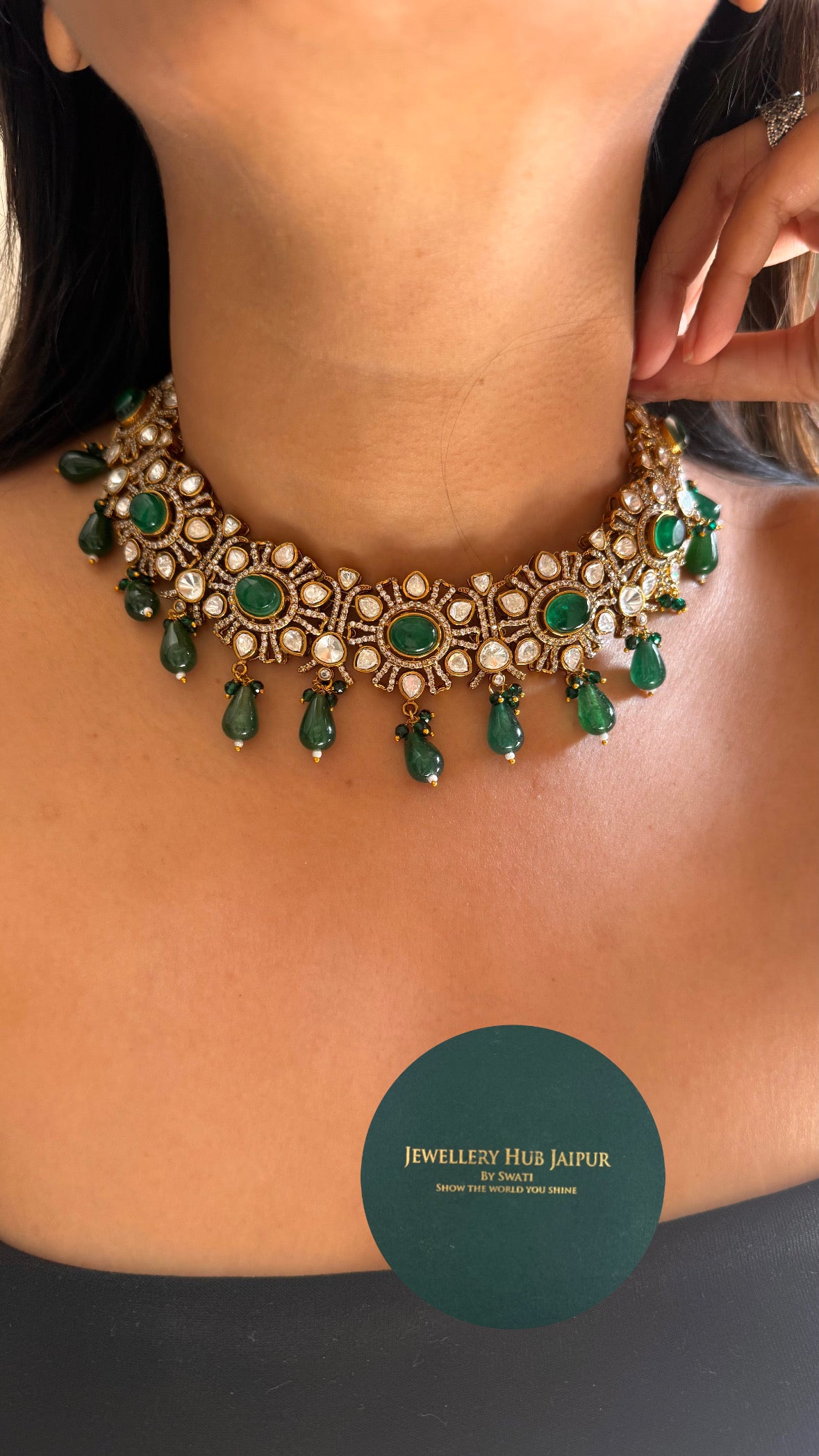 Emerald floral moissanite necklace