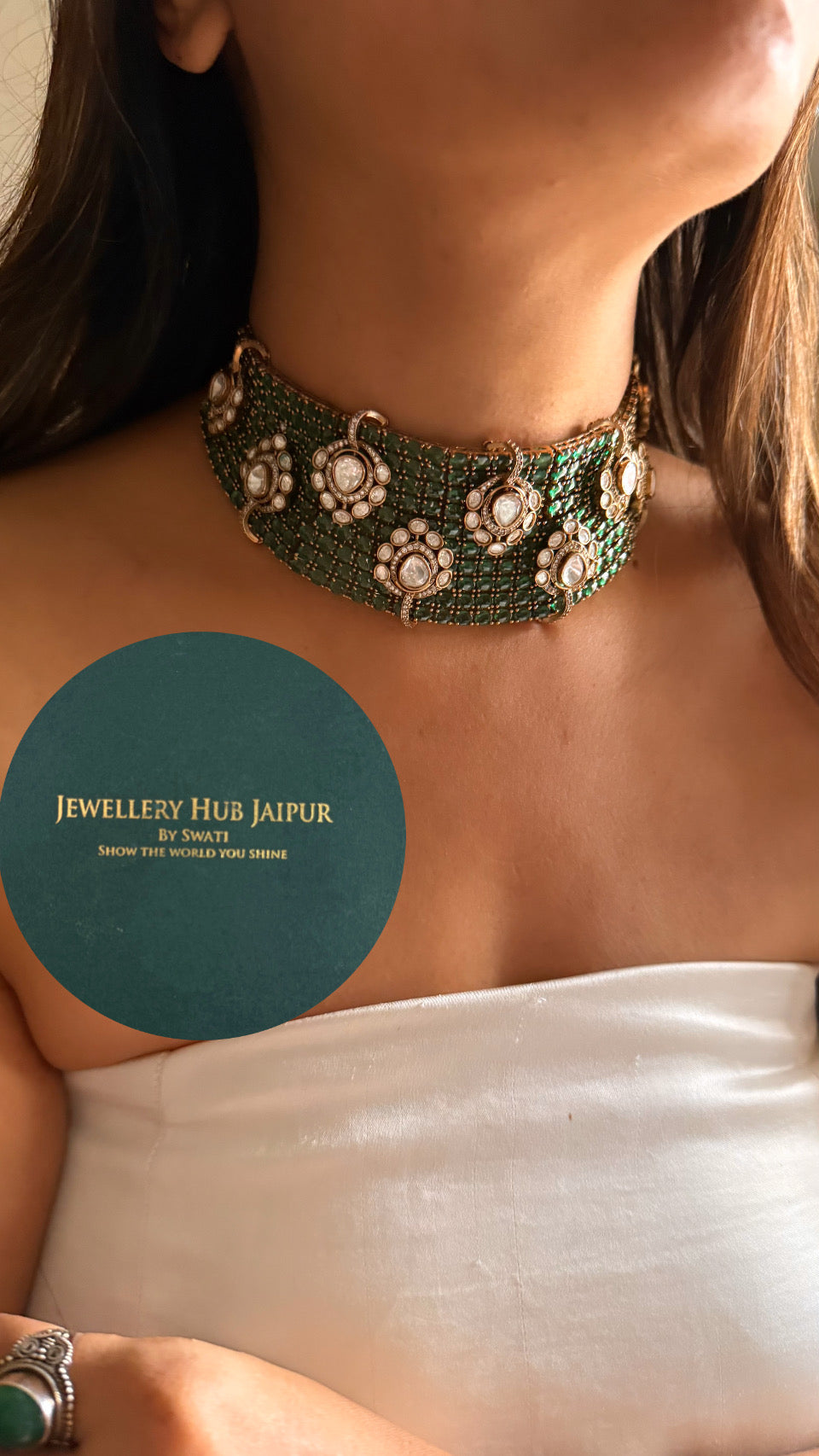 Emerald & Moissanite victorian choker