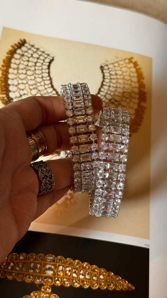 Cz diamond bangles in triple line
