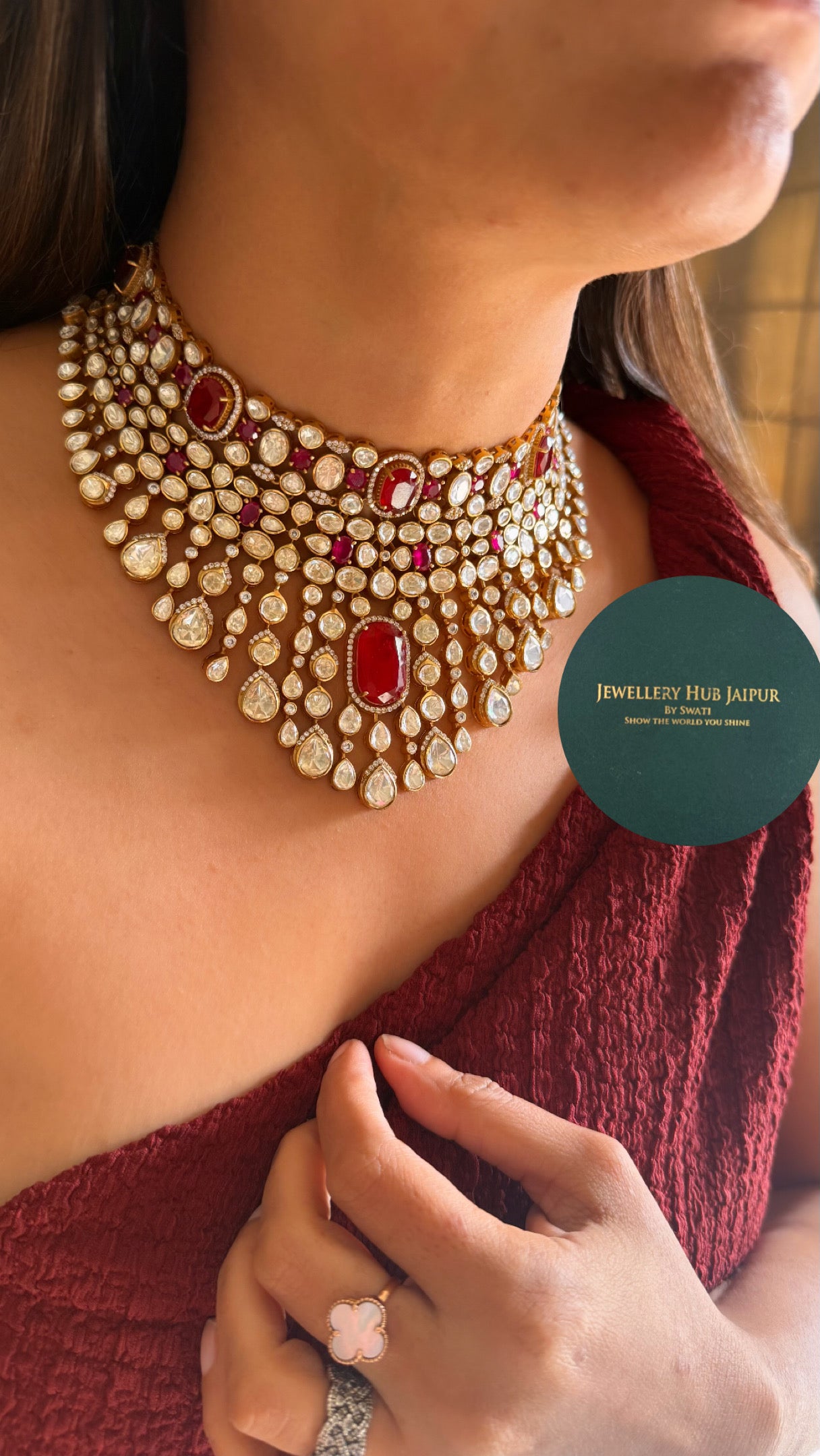 peeli polki ruby moissanite set