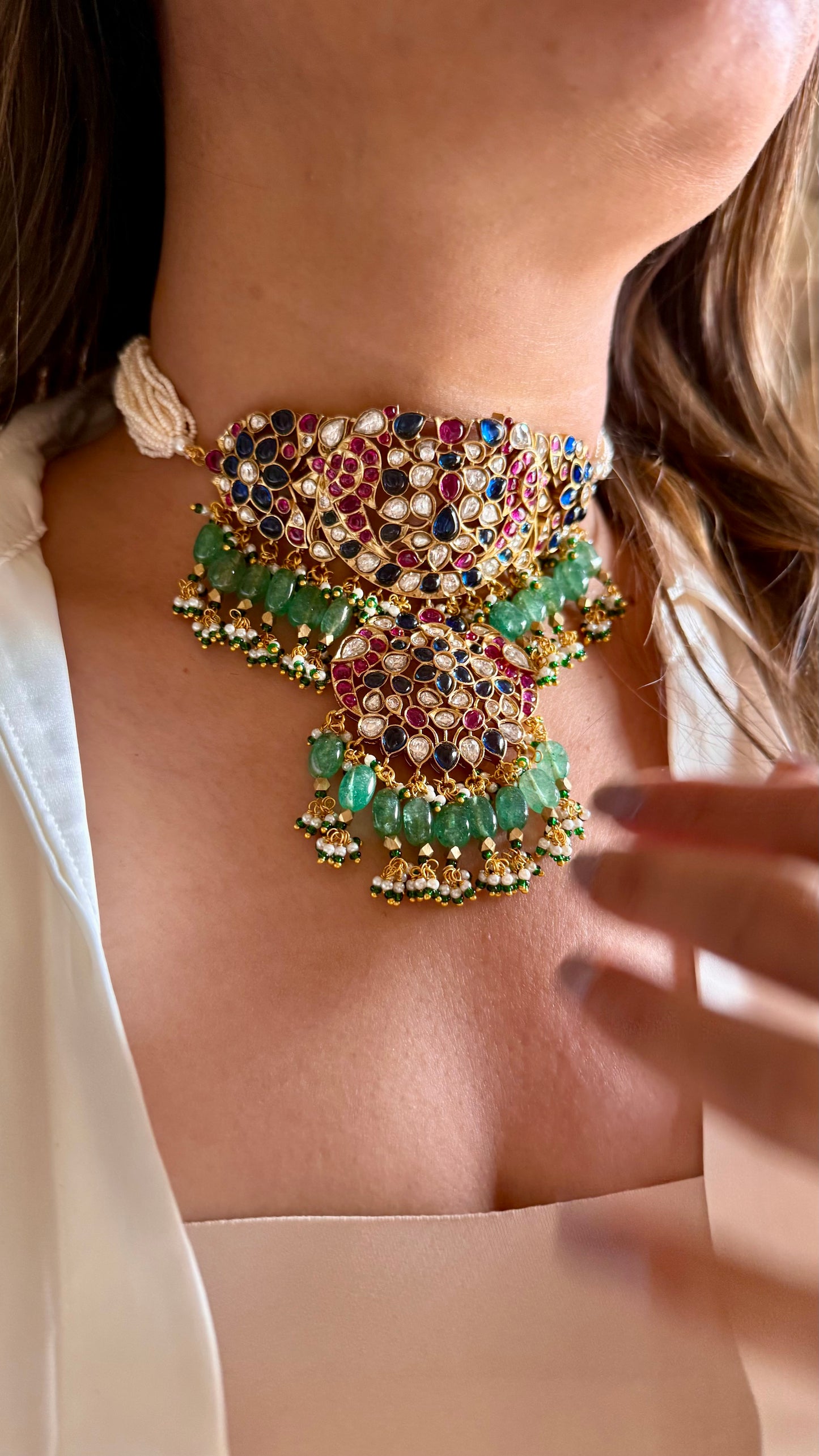 Vira Sabyasachi inspired mixed polki sapphire & ruby choker