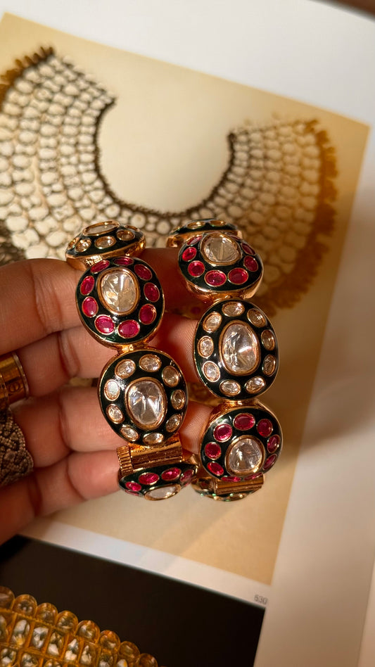 Ruby & emerald meenakari polki bangles