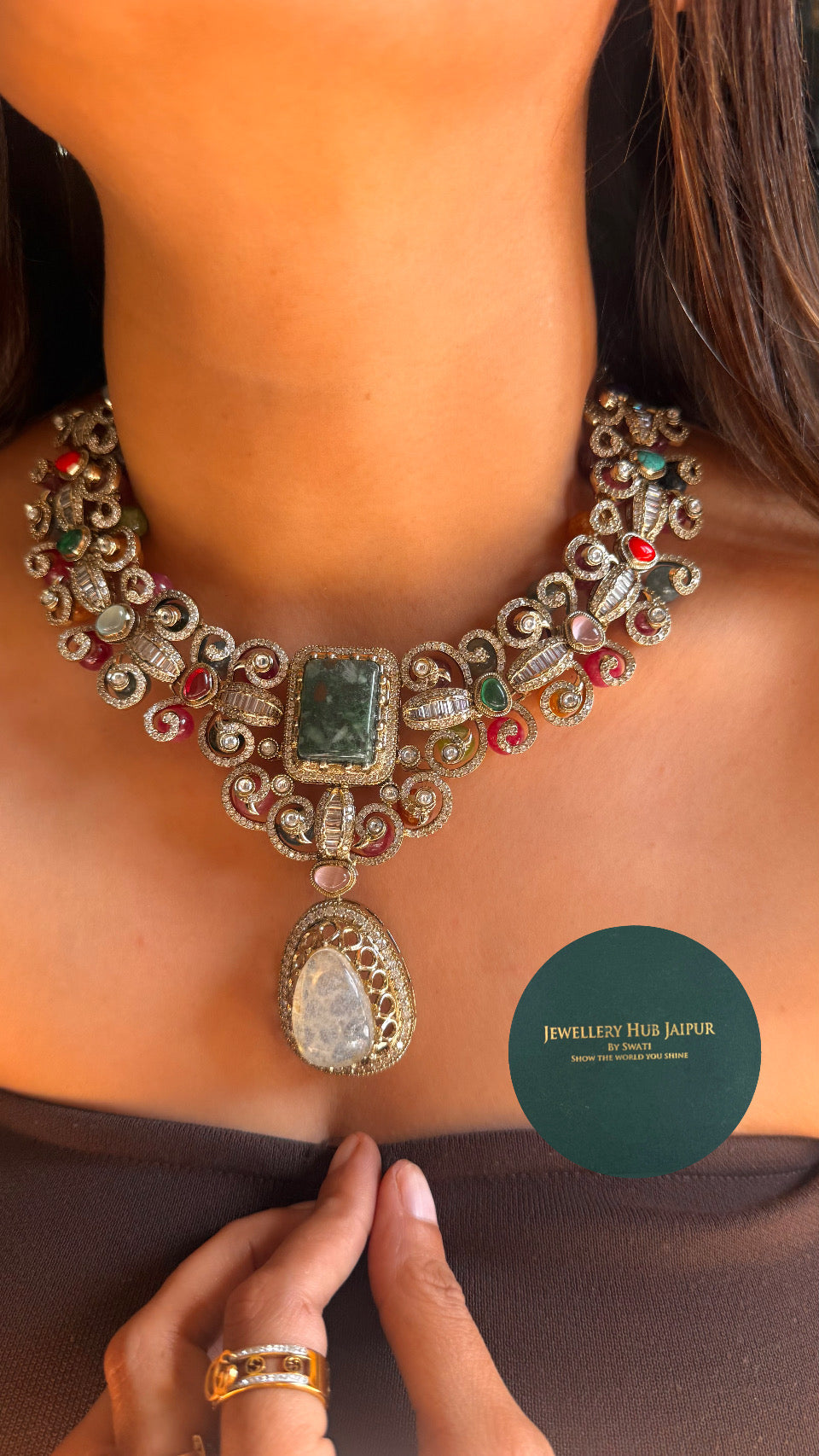 Sabhyasachi inspired heritage panna necklace