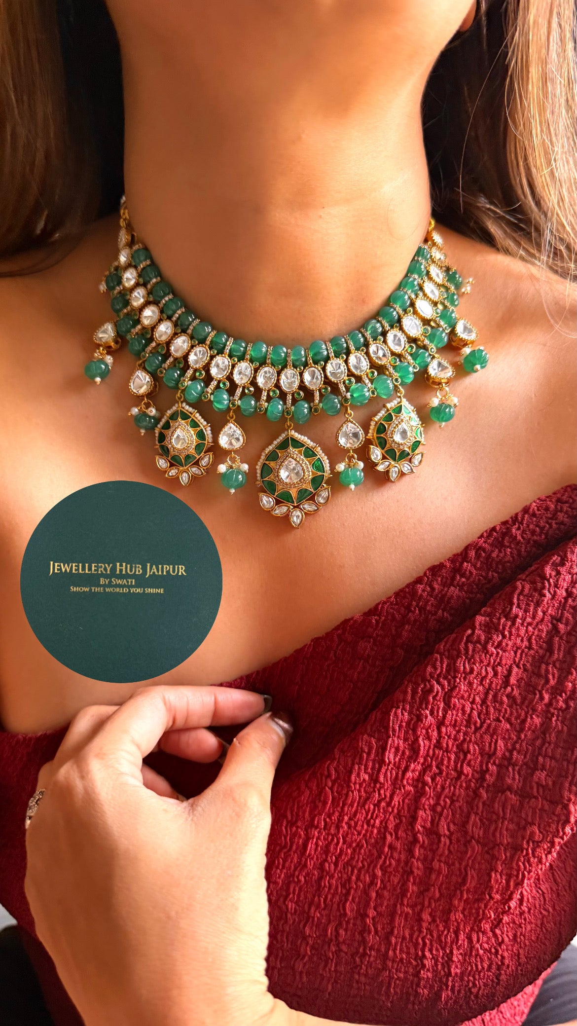 Emerald doublet moissanite & emerald katdana set