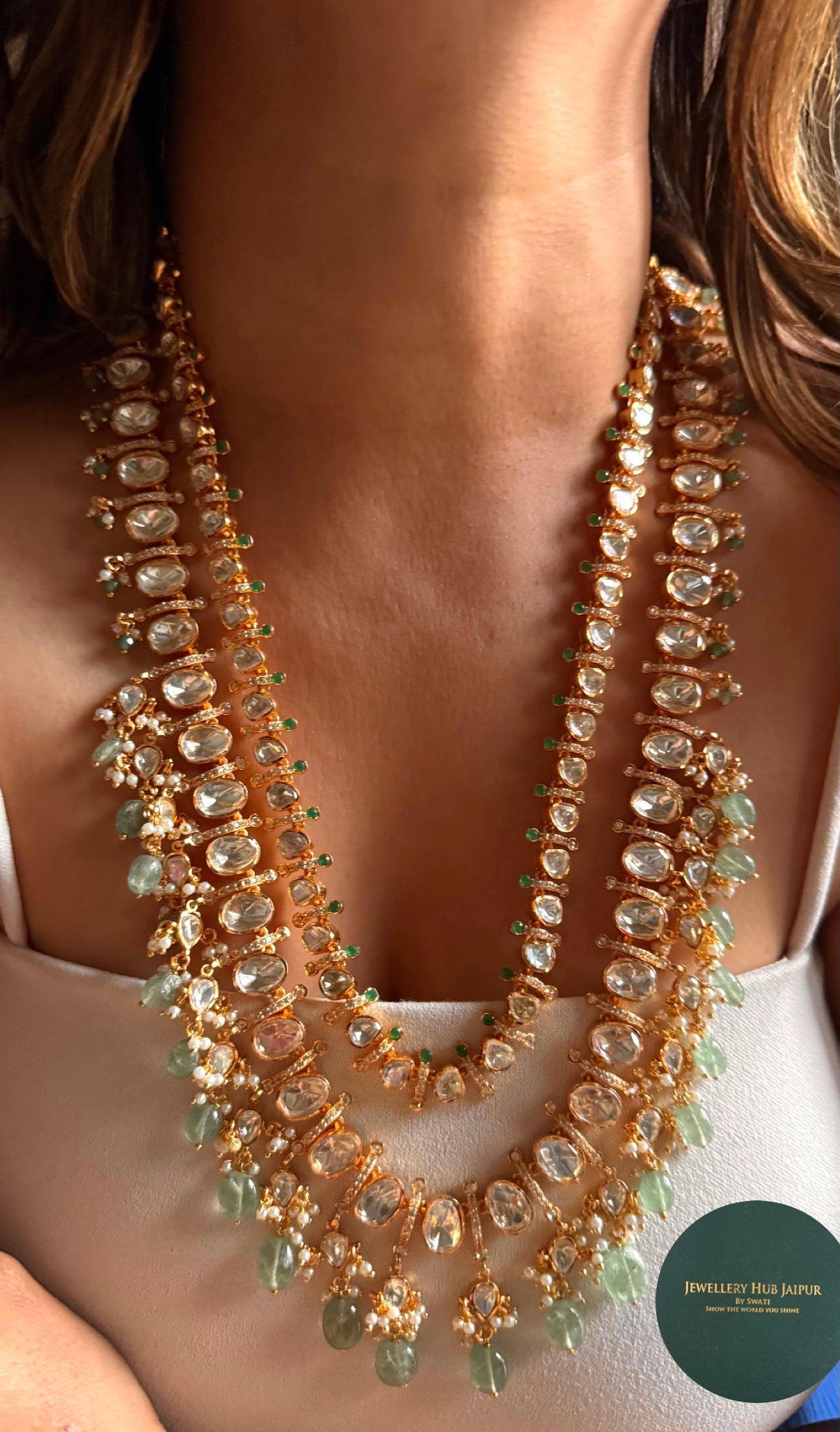 Emerald real moissanite dual layered real strawberry Necklace