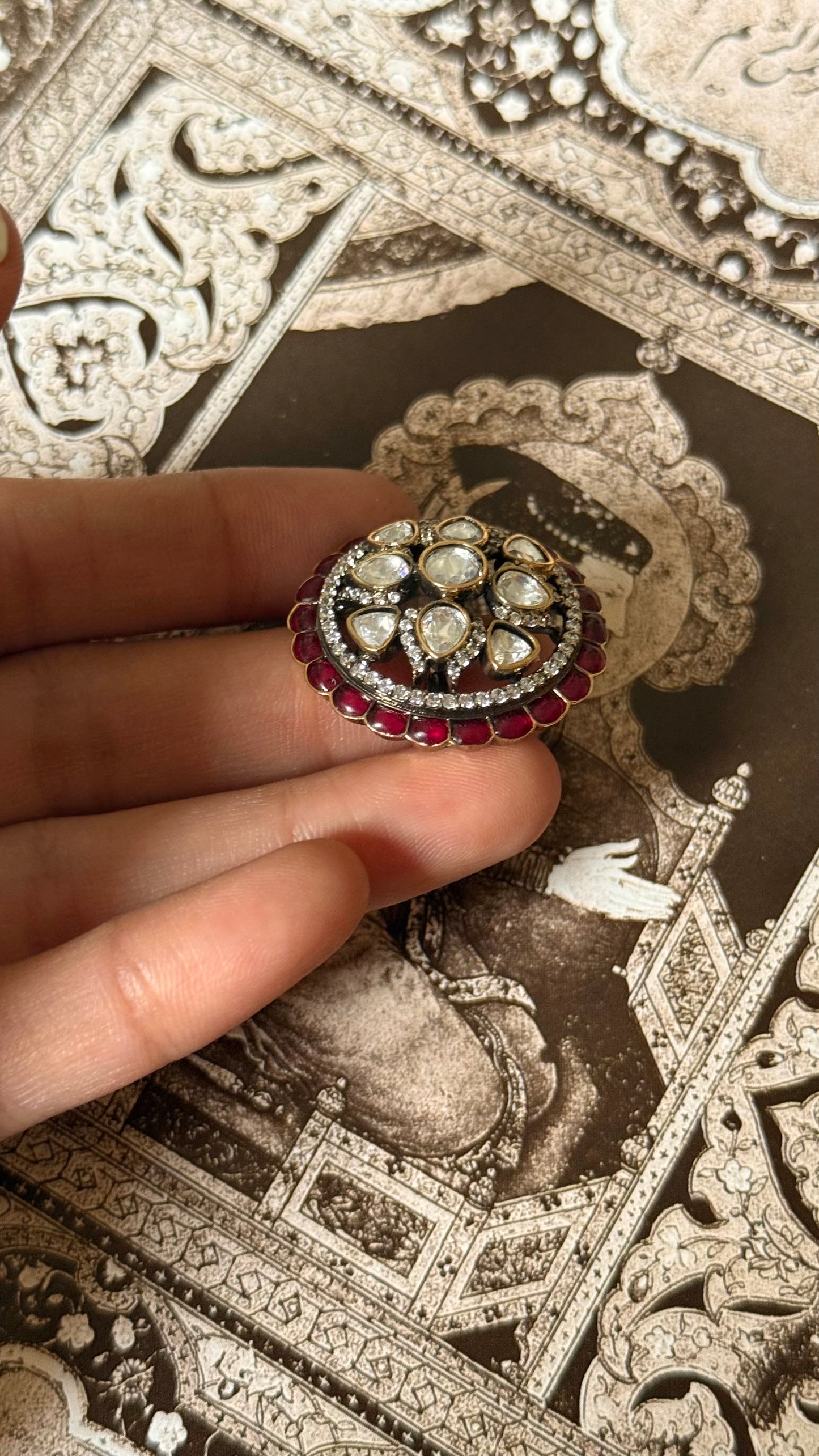 Rani pink moissanite Victorian adjustable ring