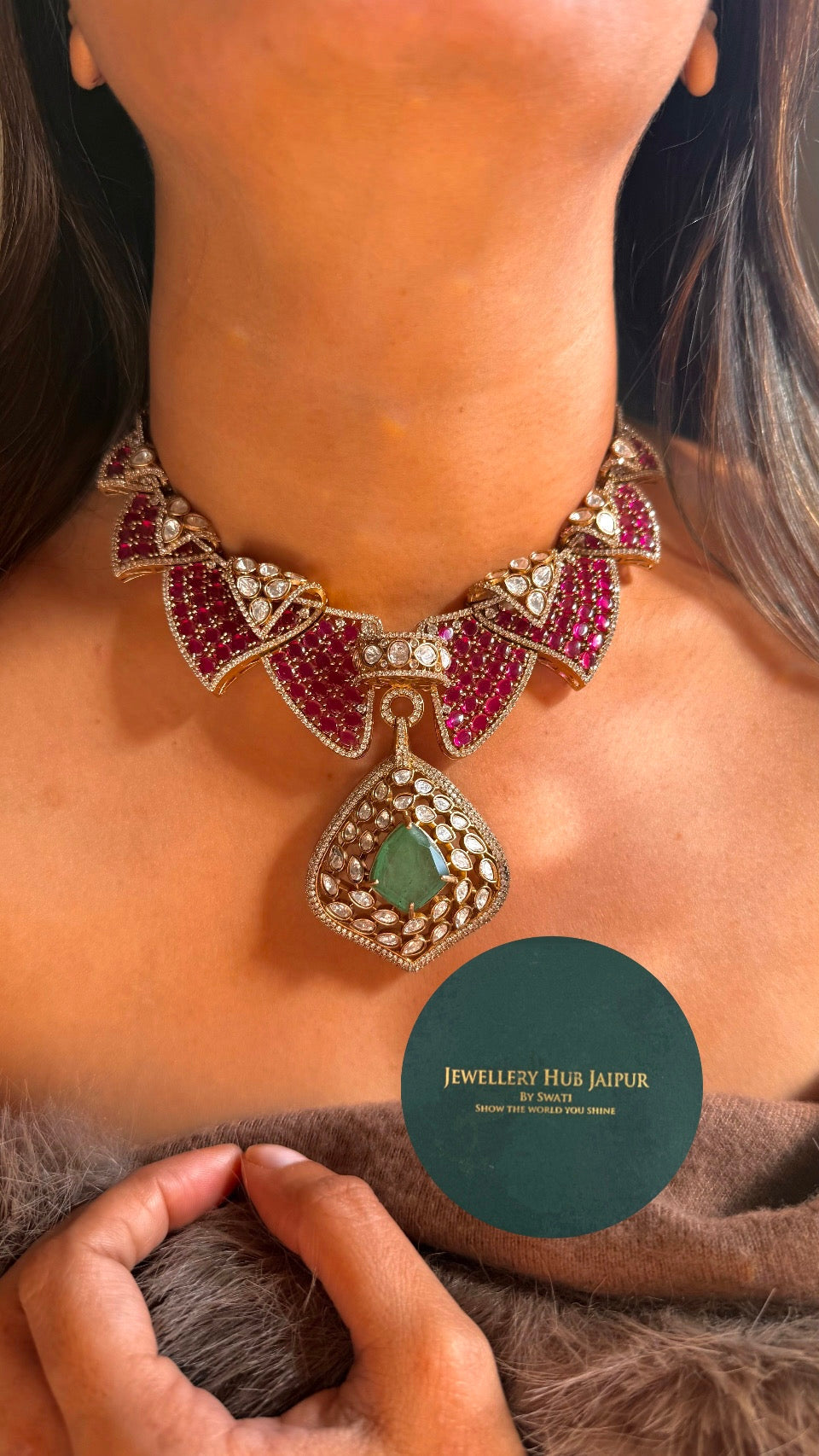 Designer Ruby & mint collar necklace