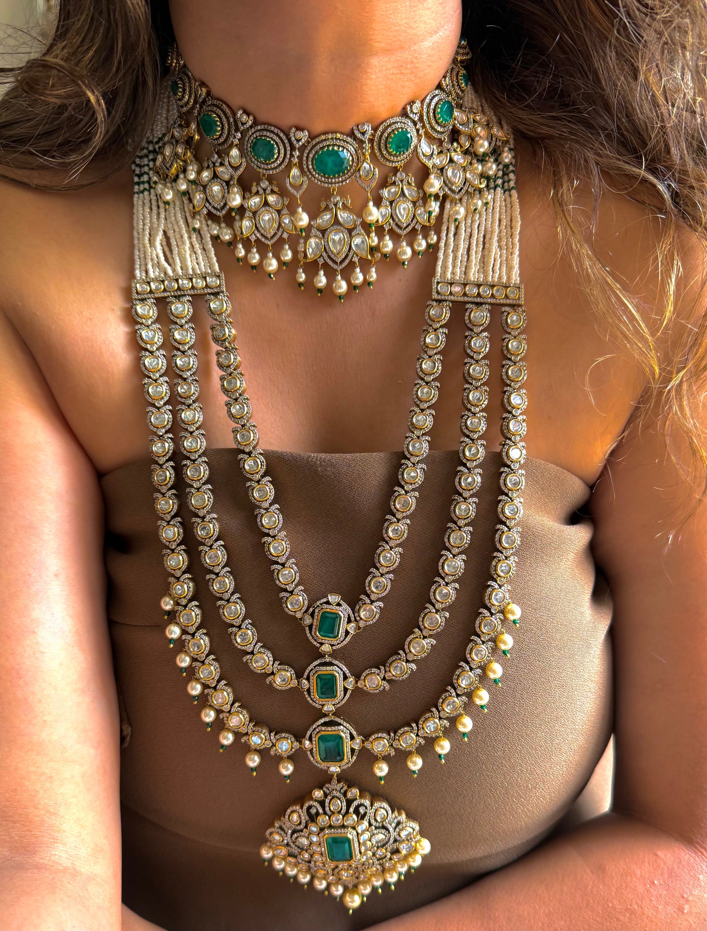 Emerald Victorian Polki Combo set