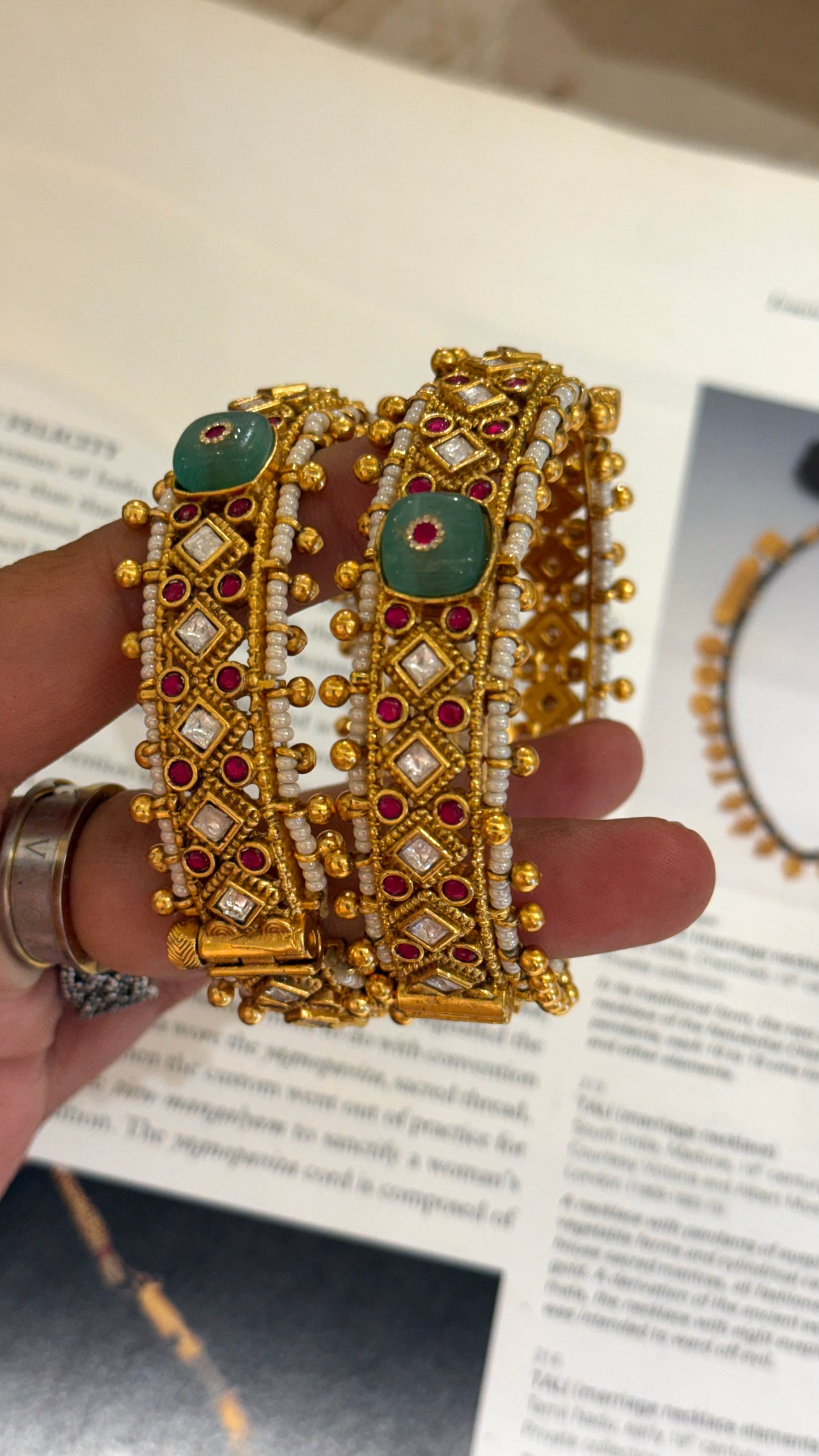 Mint stone & Swarovski rani pink rajwada bangles