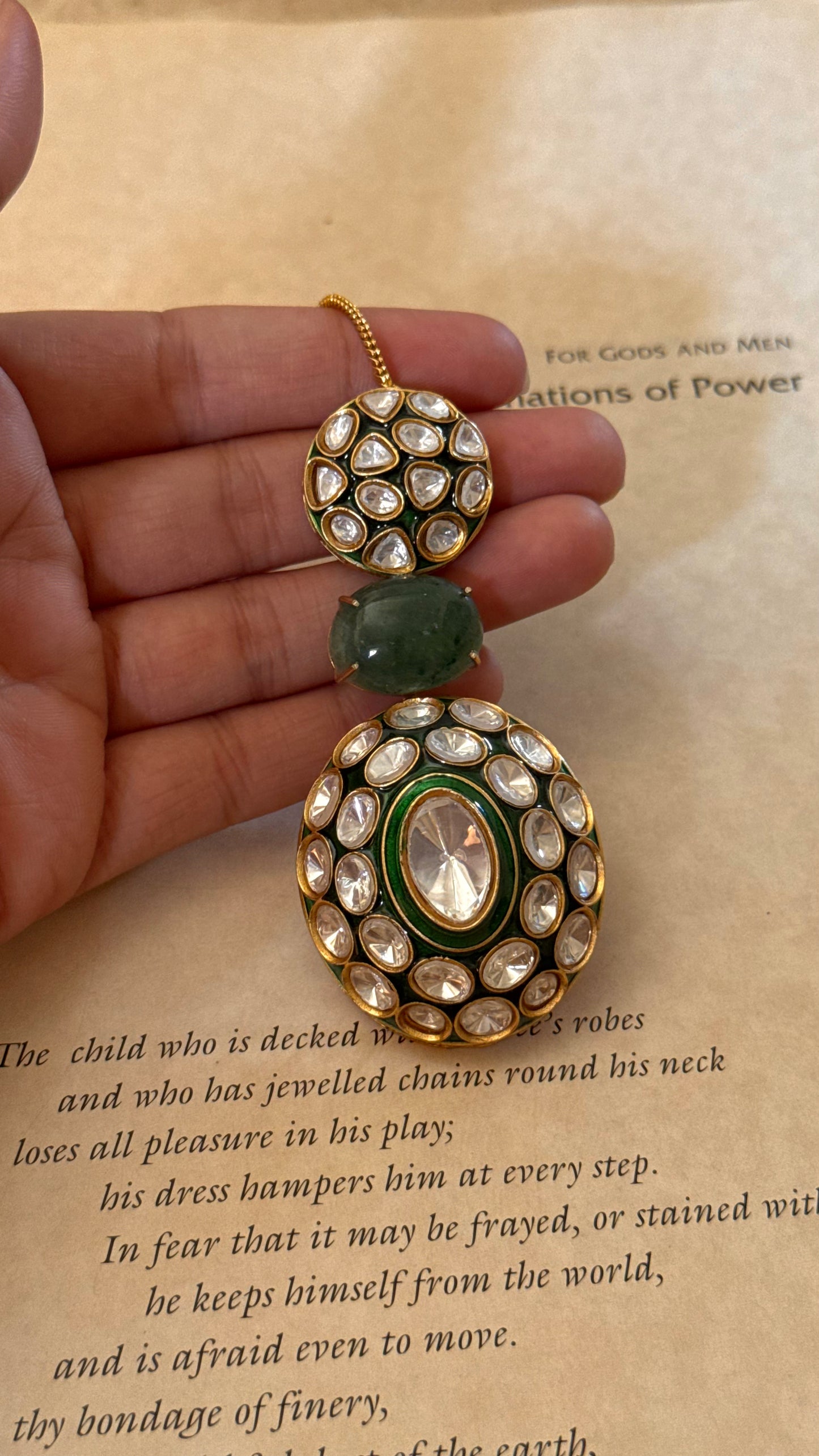 Emerald meenakari polki maangtika