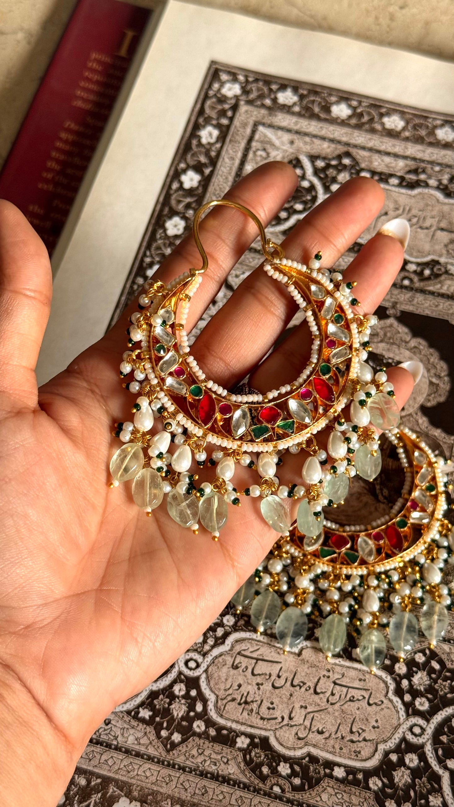 Paachi rani pink & emerald rajwada earrings with mint drop