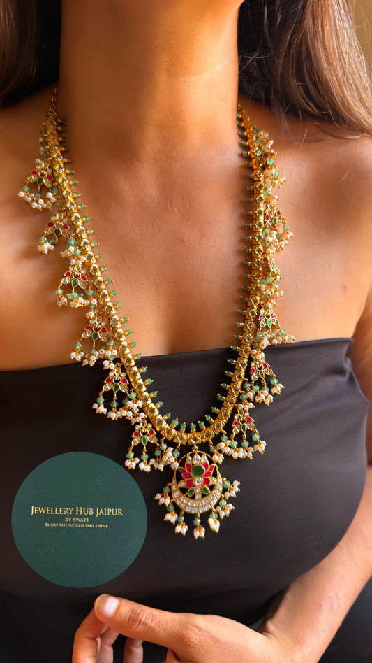 Rani pink & emerald lotus design paachi long set