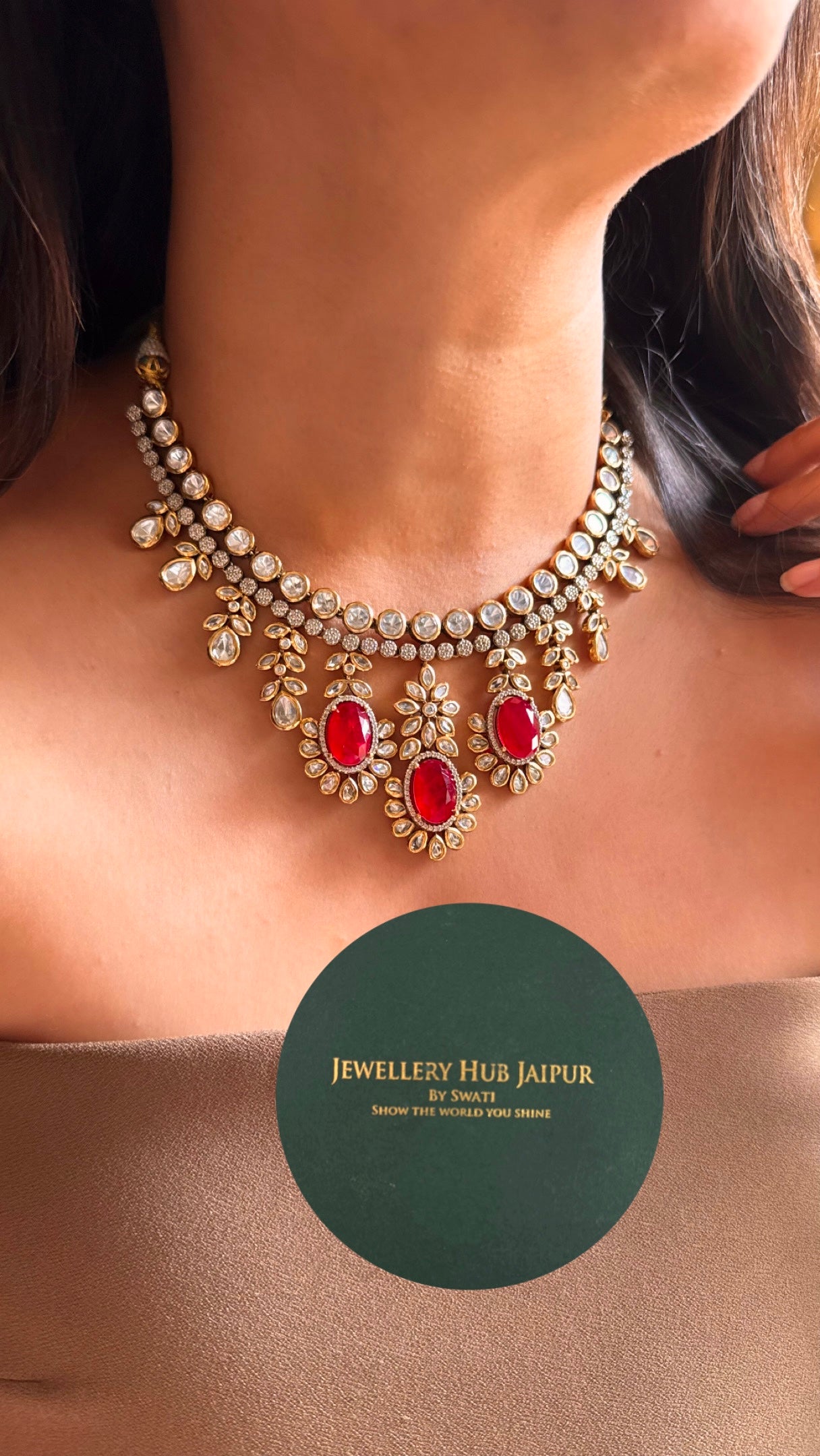Ruby doublet stone with real moissanite Necklace