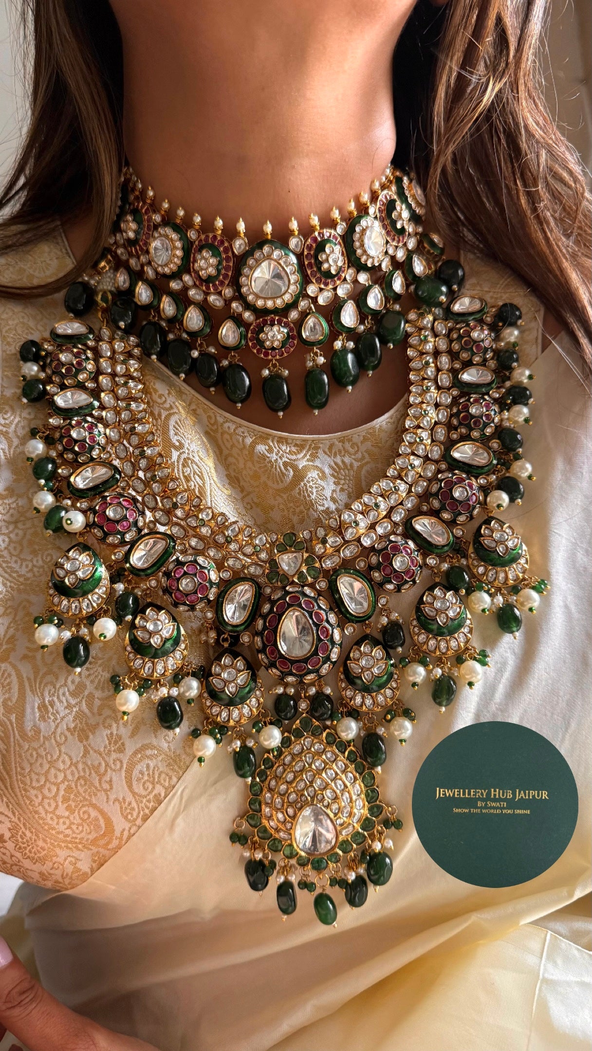 Emerald meenakari bridal combo