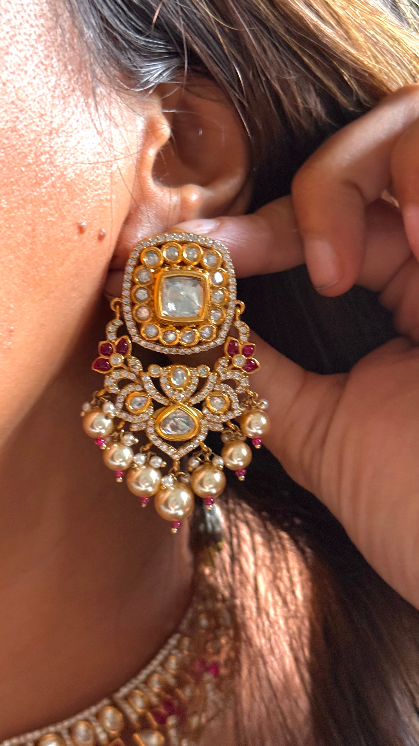 Ruby Moissanite Polki Necklace ( dual Polish)