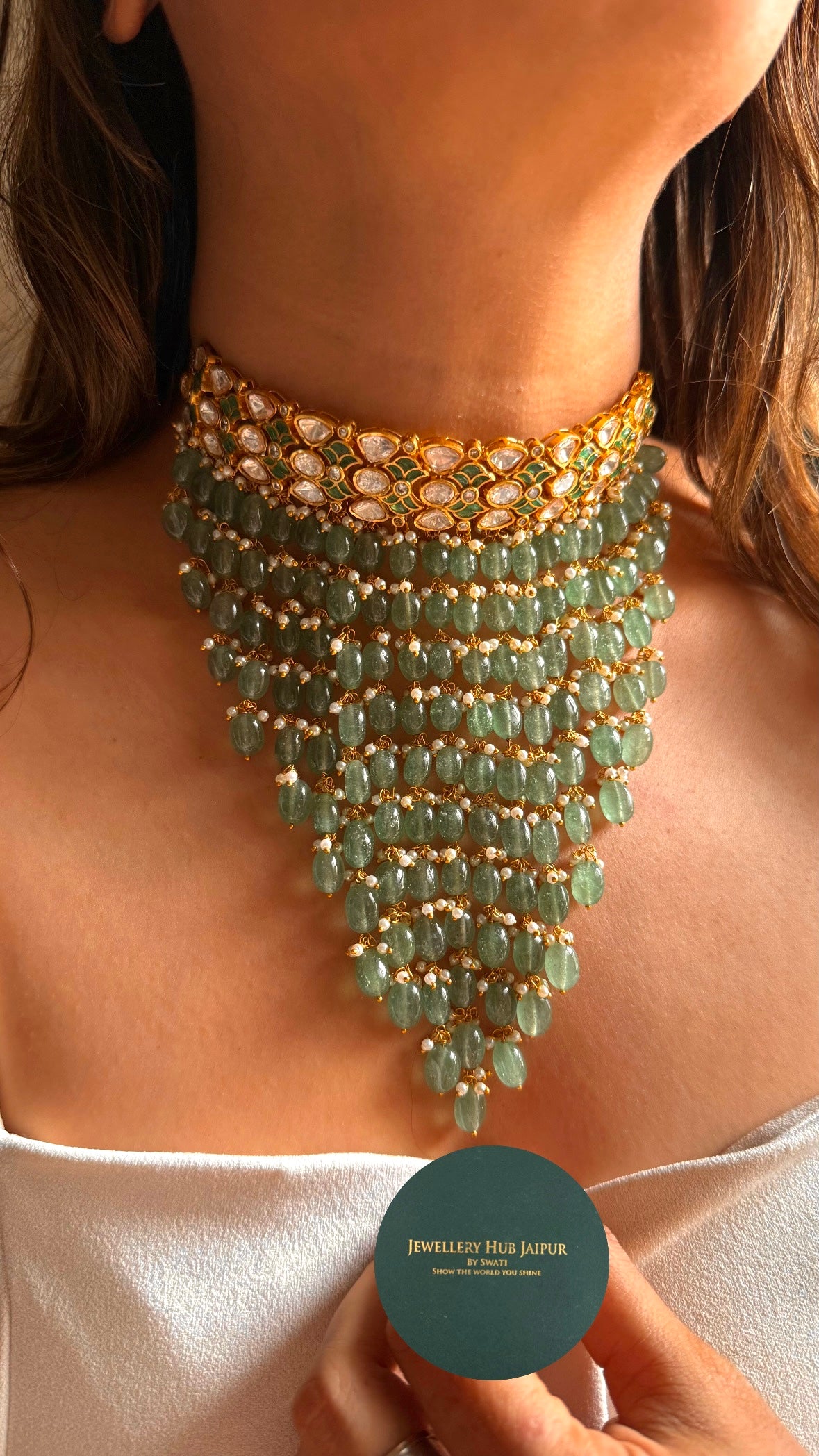 Paachi jadau mint pear detailing choker Necklace