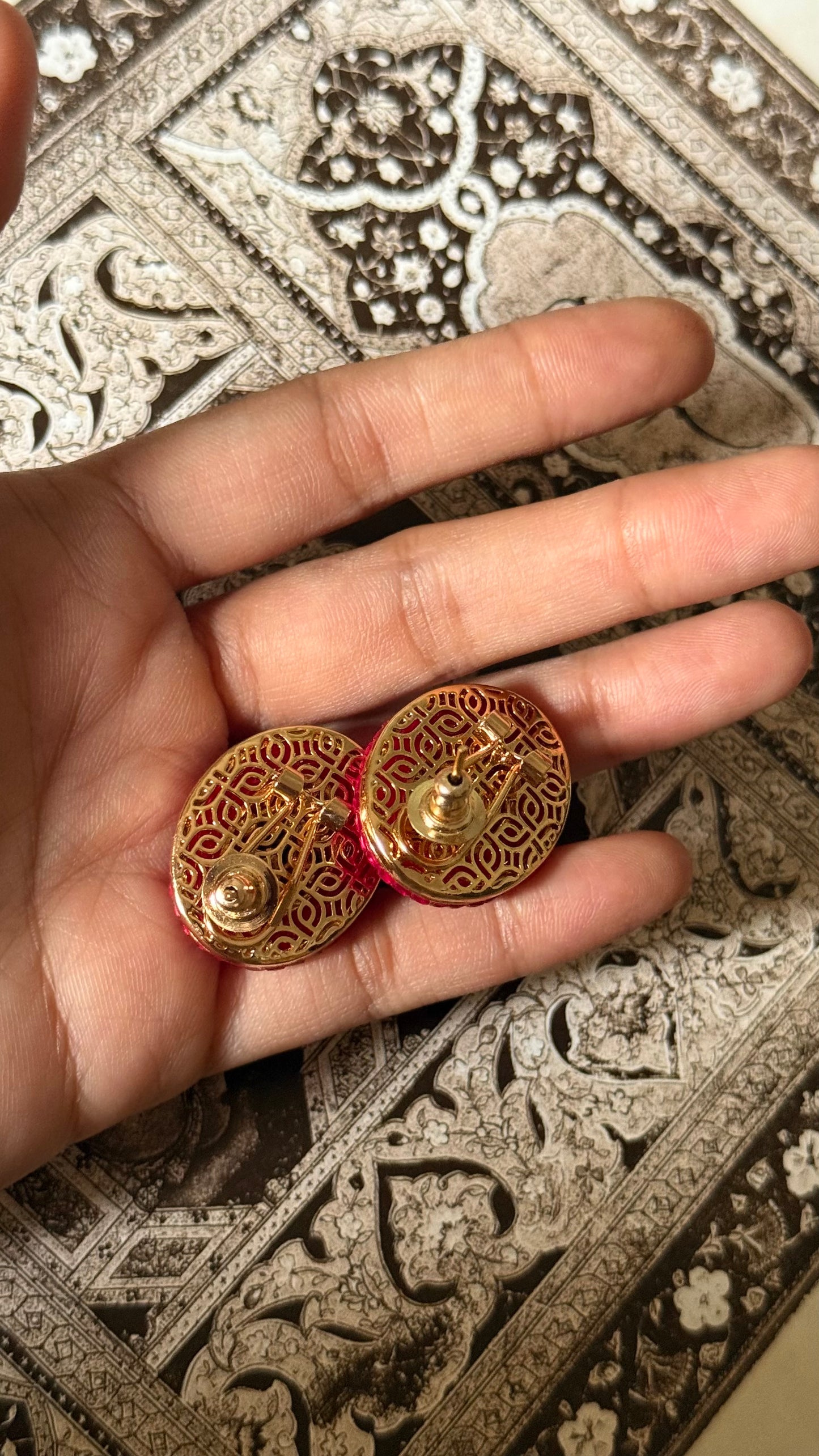 Rani pink & emerald doublet floral studs