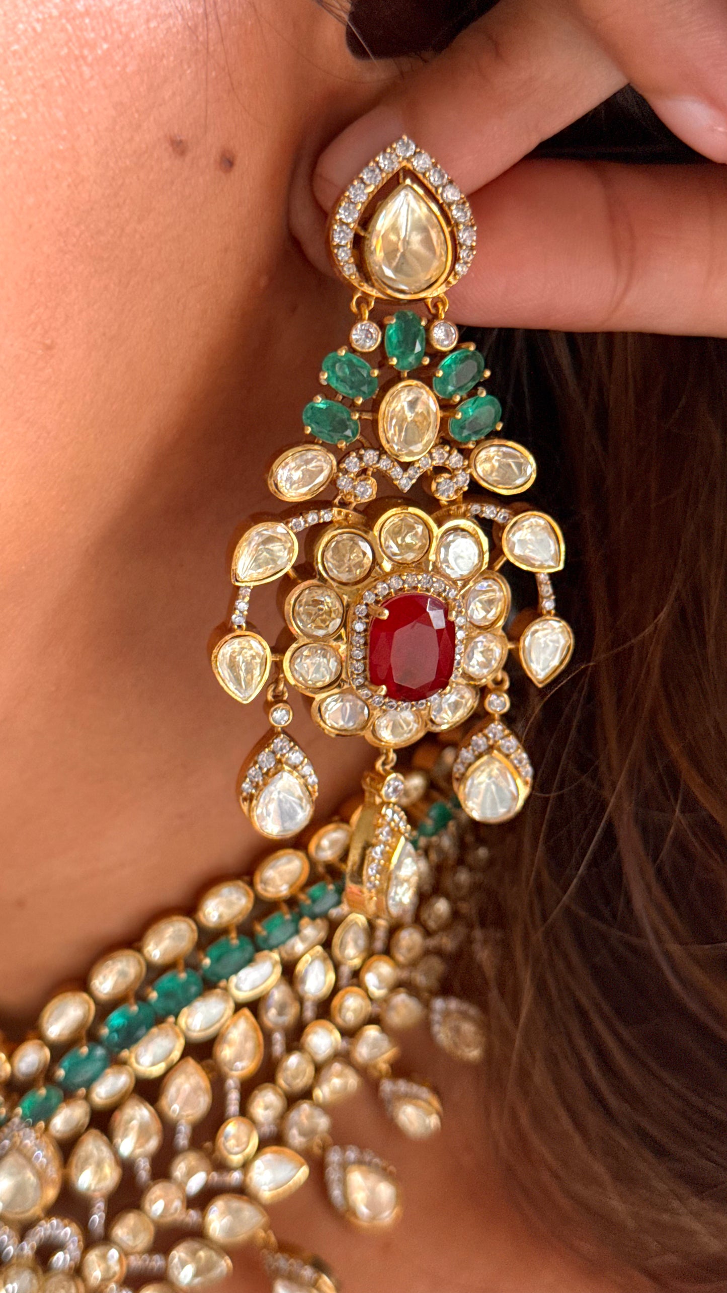 Peeli polki Ruby & Emerald designer Necklace